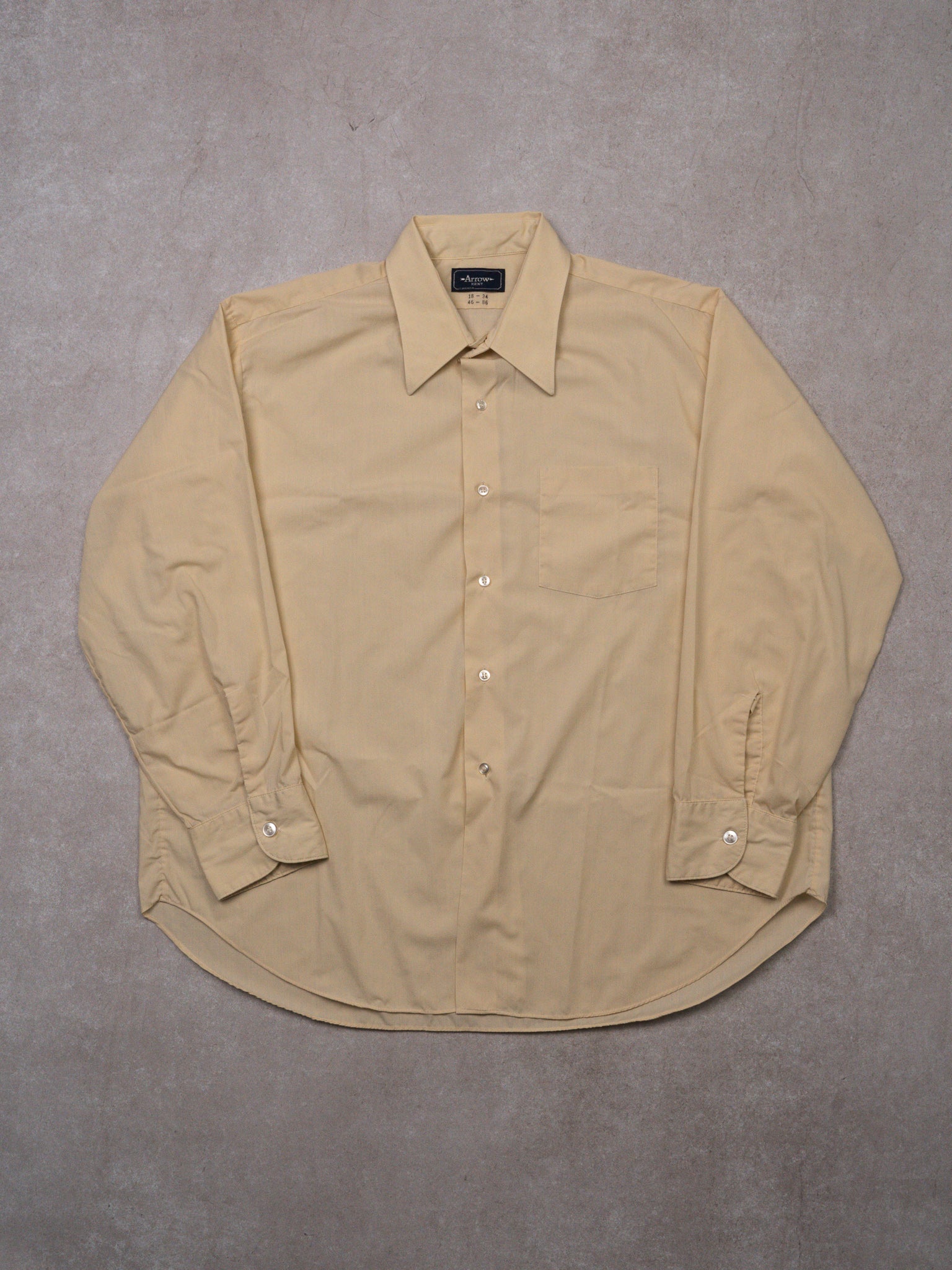 Vintage 70s Light Beige Arrow Kent Button Dress Shirt (XL)