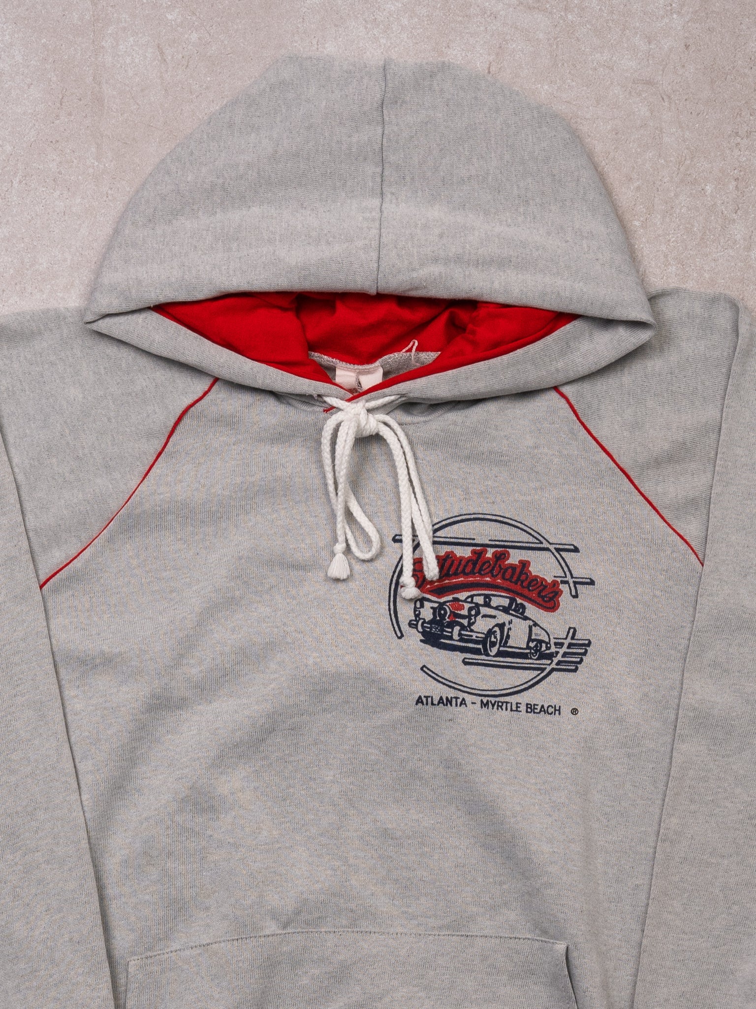 Vintage 80s Grey + Red Studebaker's Atlana Hoodie (M)