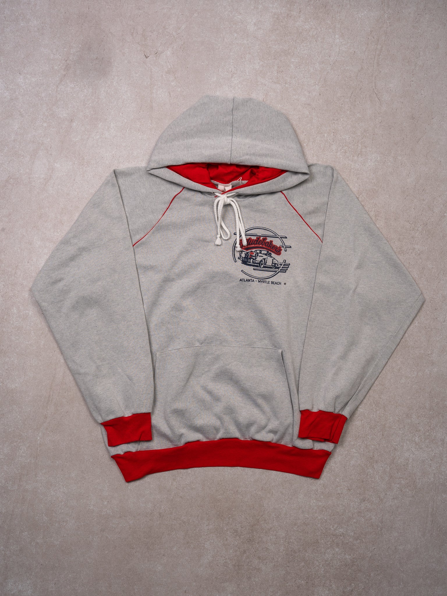 Vintage 80s Grey + Red Studebaker's Atlana Hoodie (M)