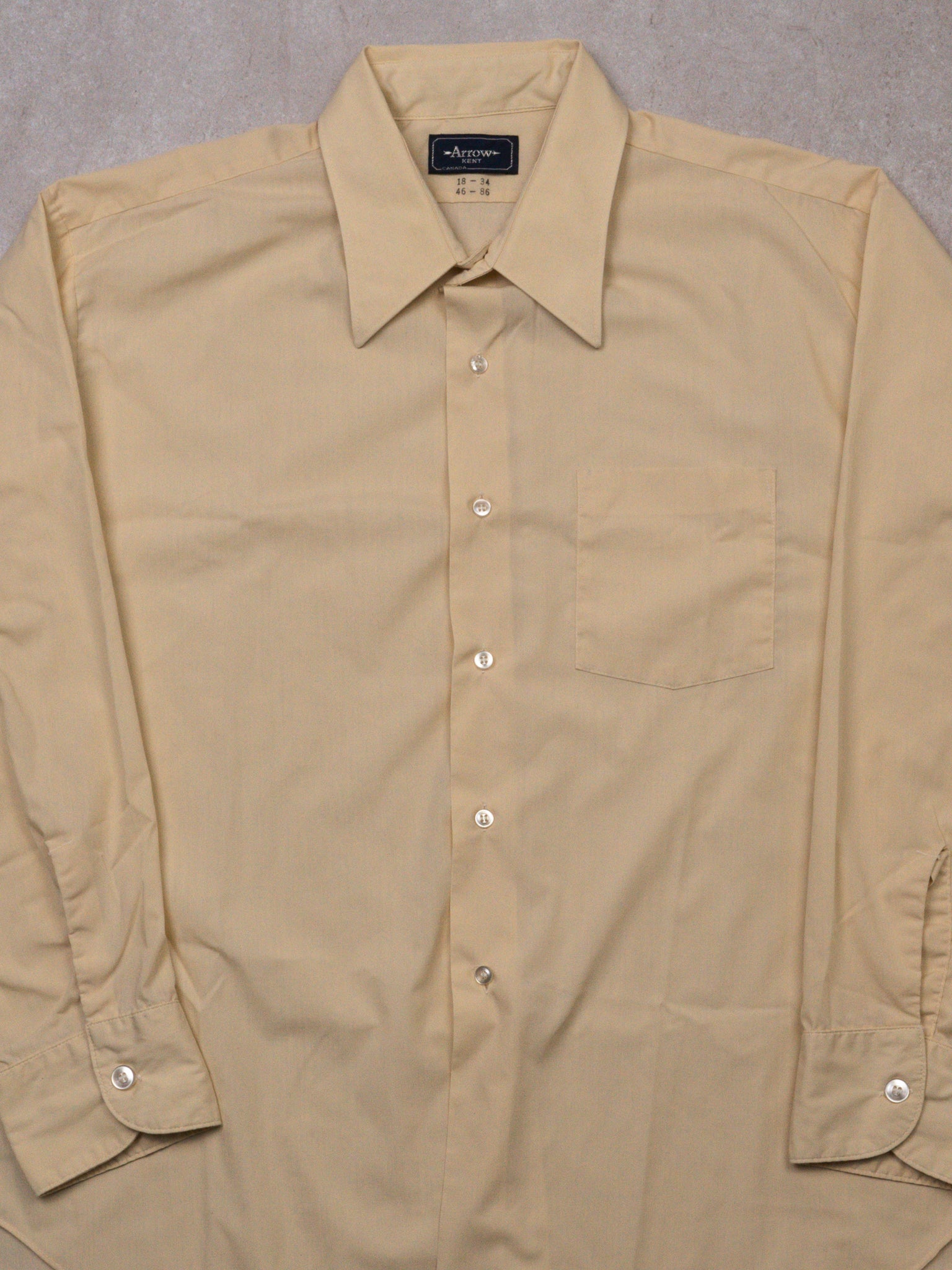 Vintage 70s Light Beige Arrow Kent Button Dress Shirt (XL)