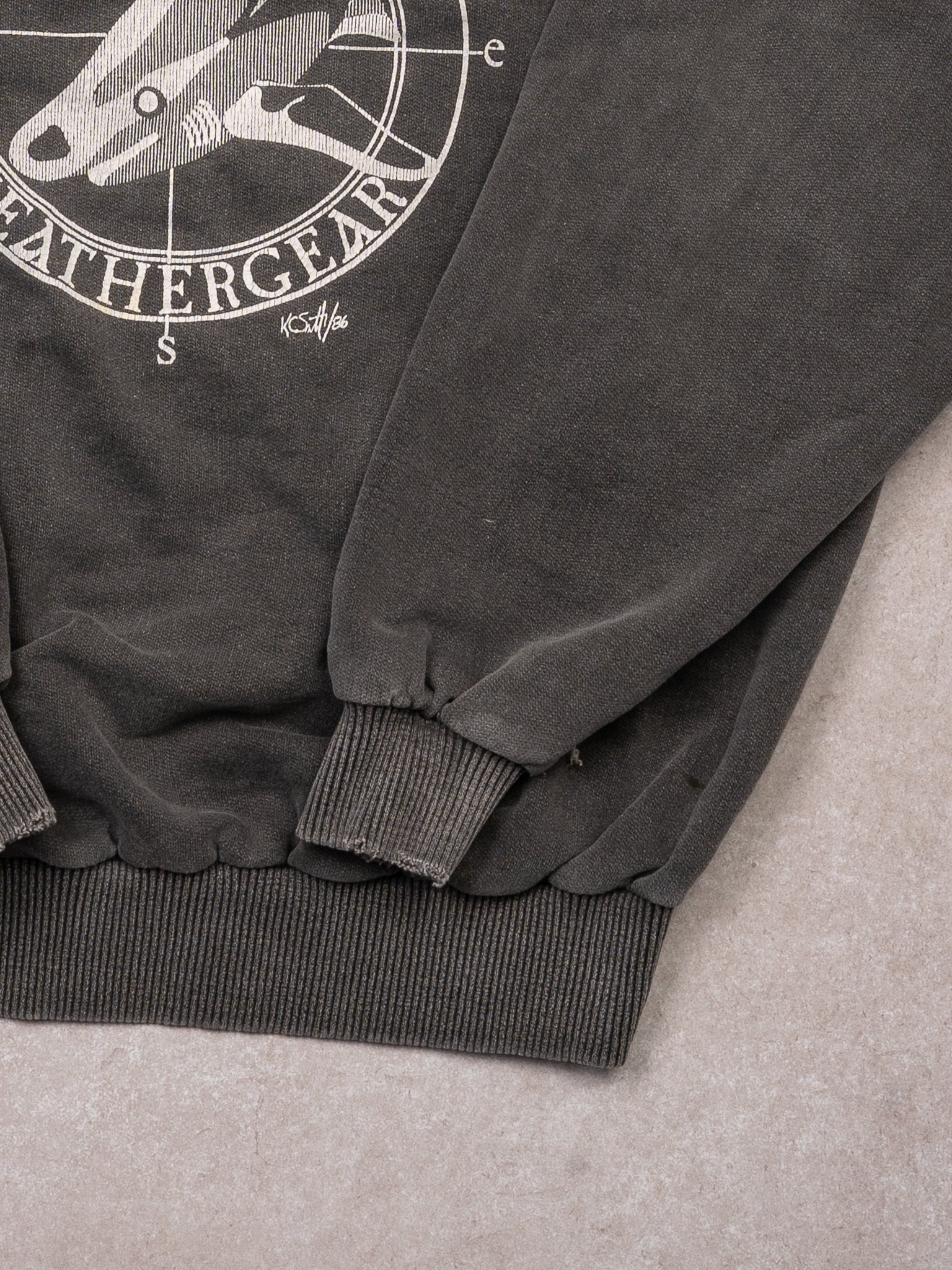 Vintage Washed Grey Sharkskin Weather Gear Crewneck (L)
