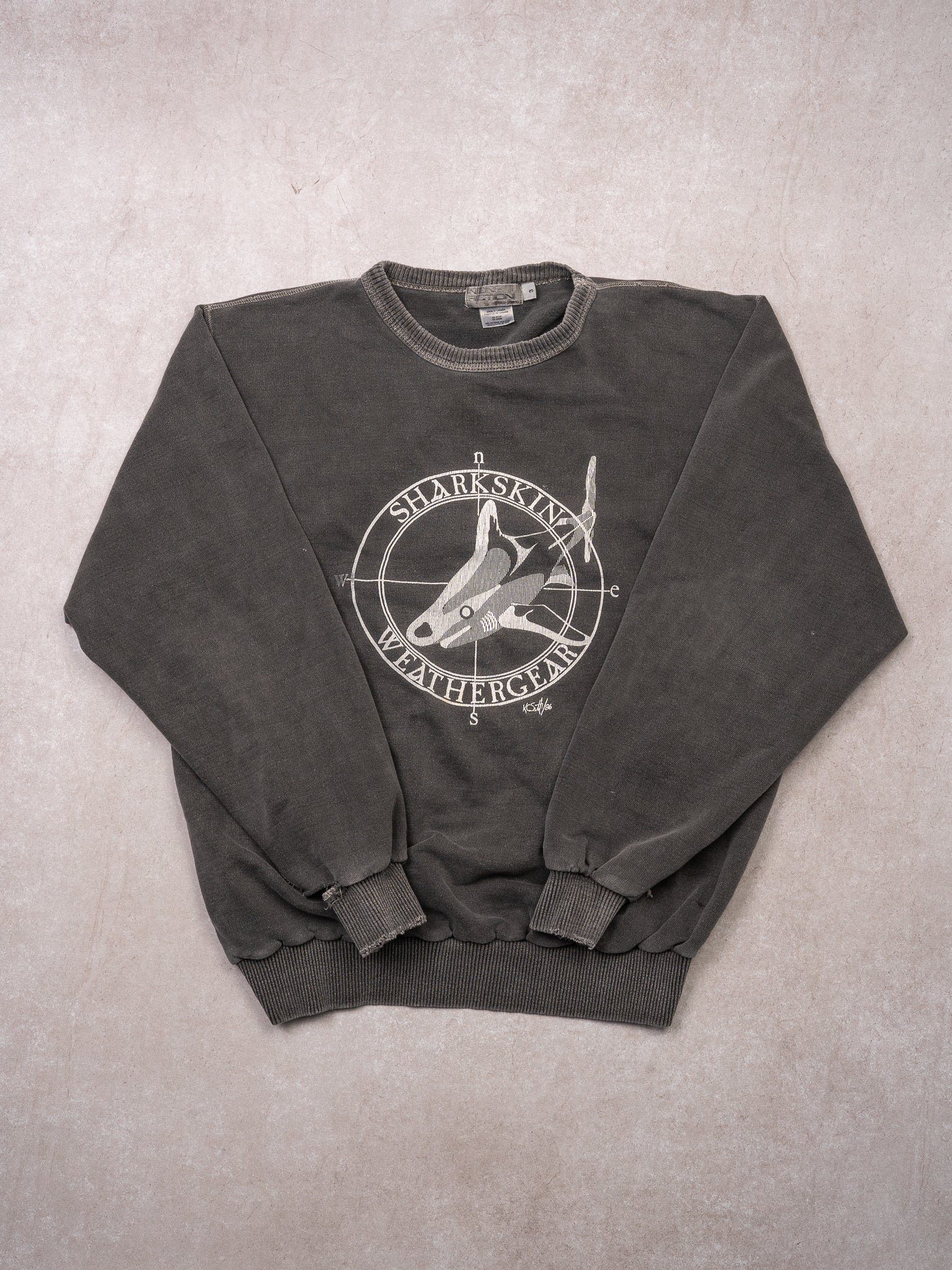 Vintage Washed Grey Sharkskin Weather Gear Crewneck (L)
