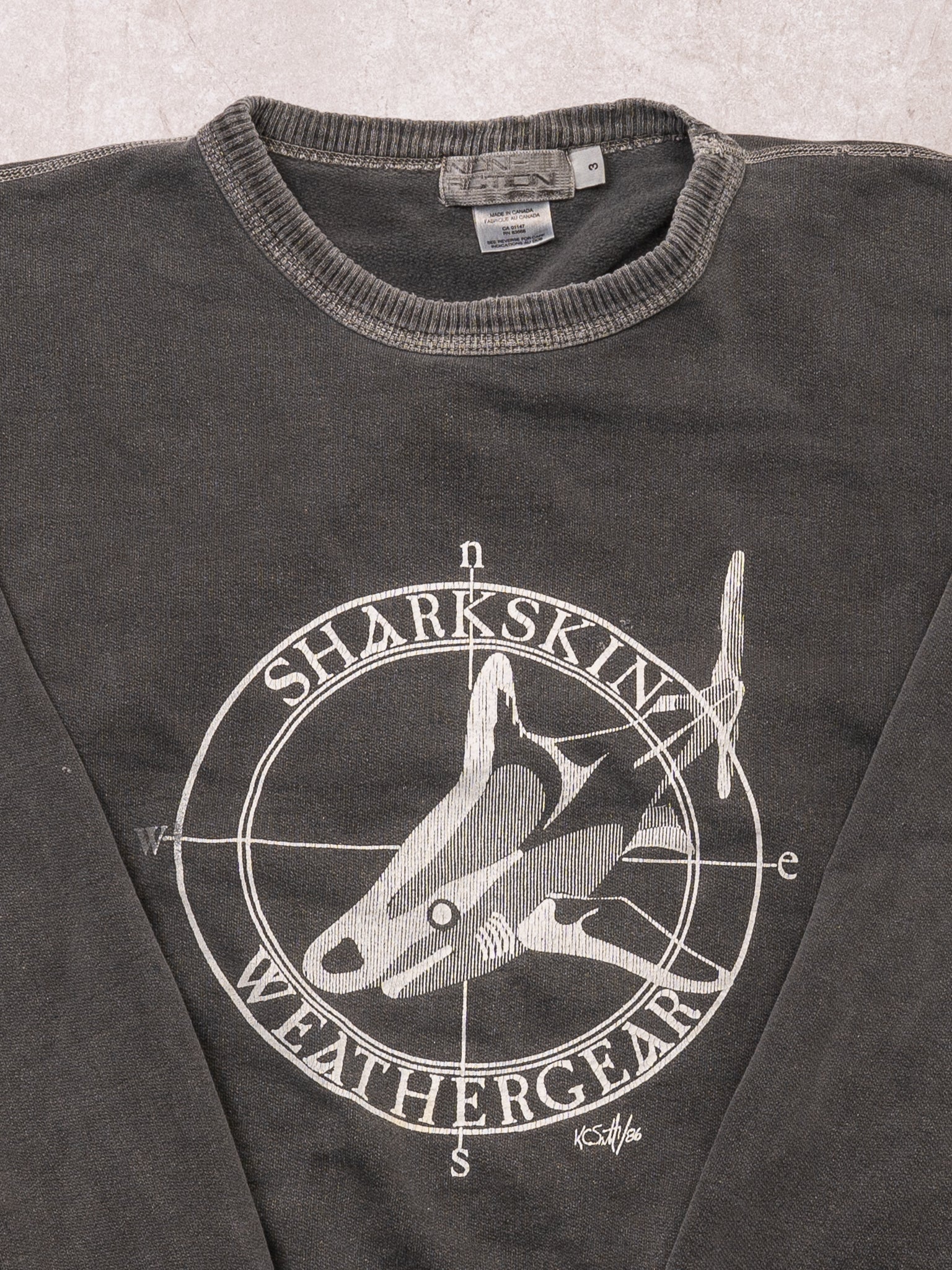 Vintage Washed Grey Sharkskin Weather Gear Crewneck (L)