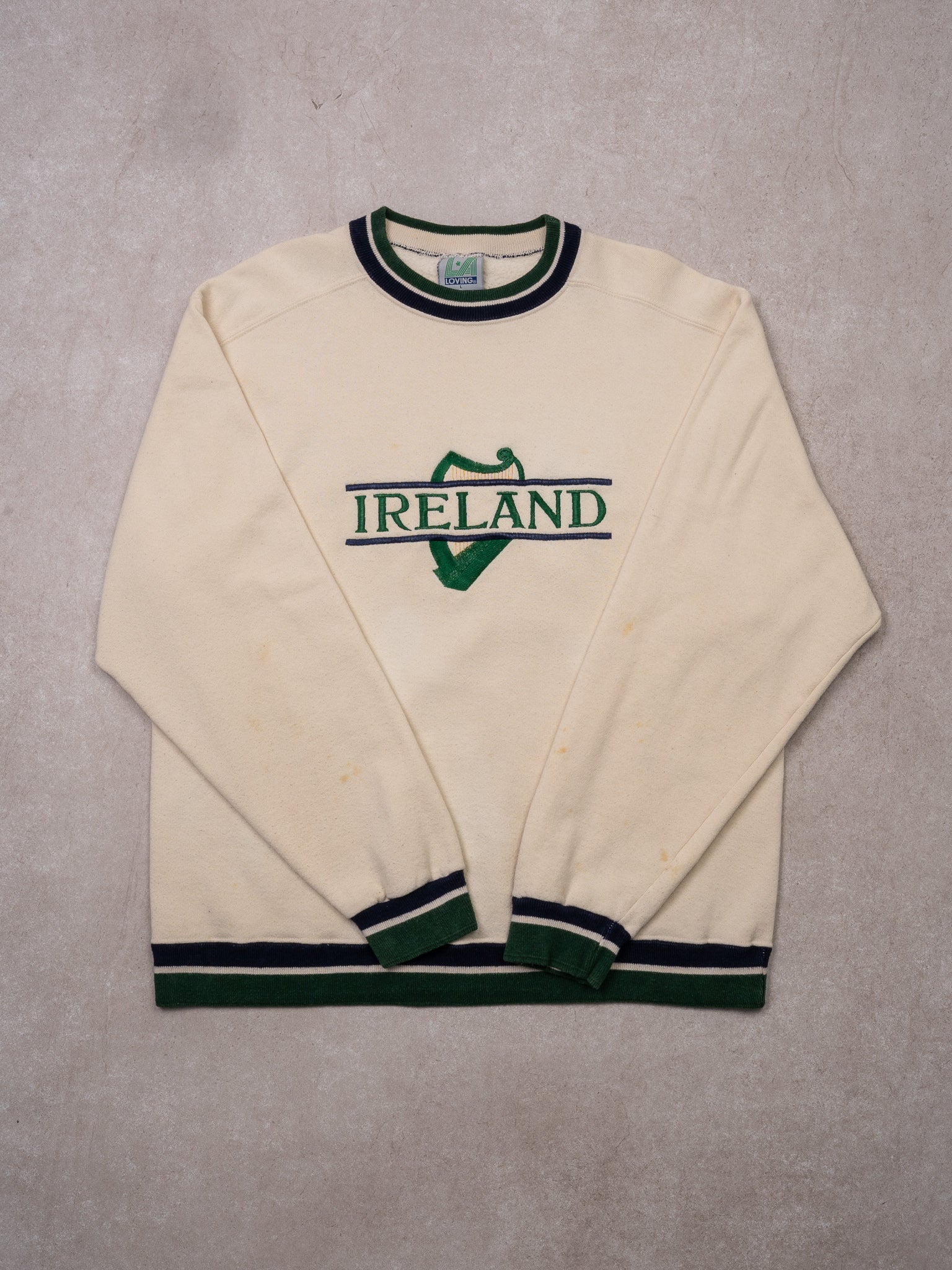 Vintage 90s Cream + Blue + Green Ireland Crewneck (M)