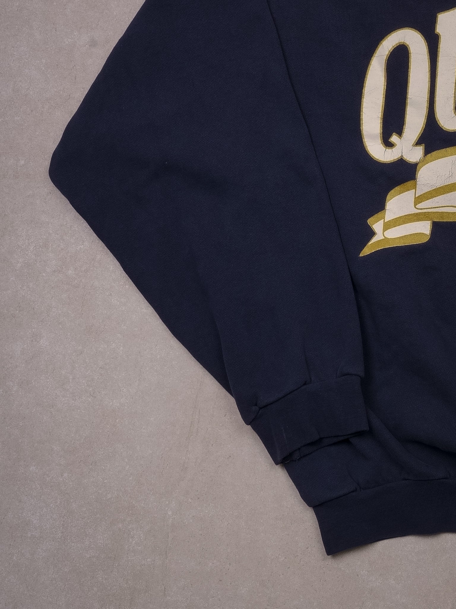 Vintage 90s Navy Blue Queen's University Emblem Hoodie (L)