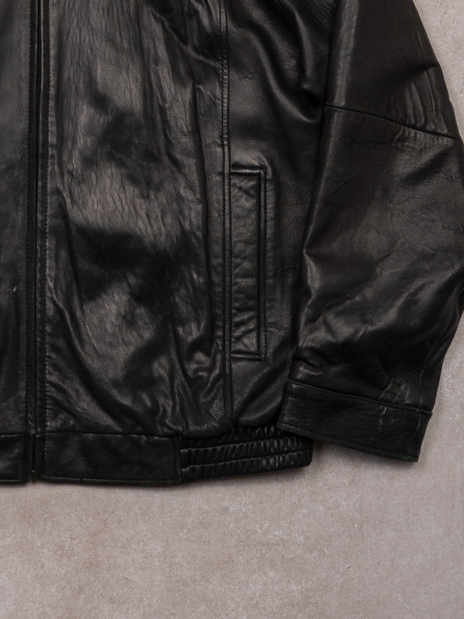Vintage Black Danier Collared Leather Bomber Jacket (L)