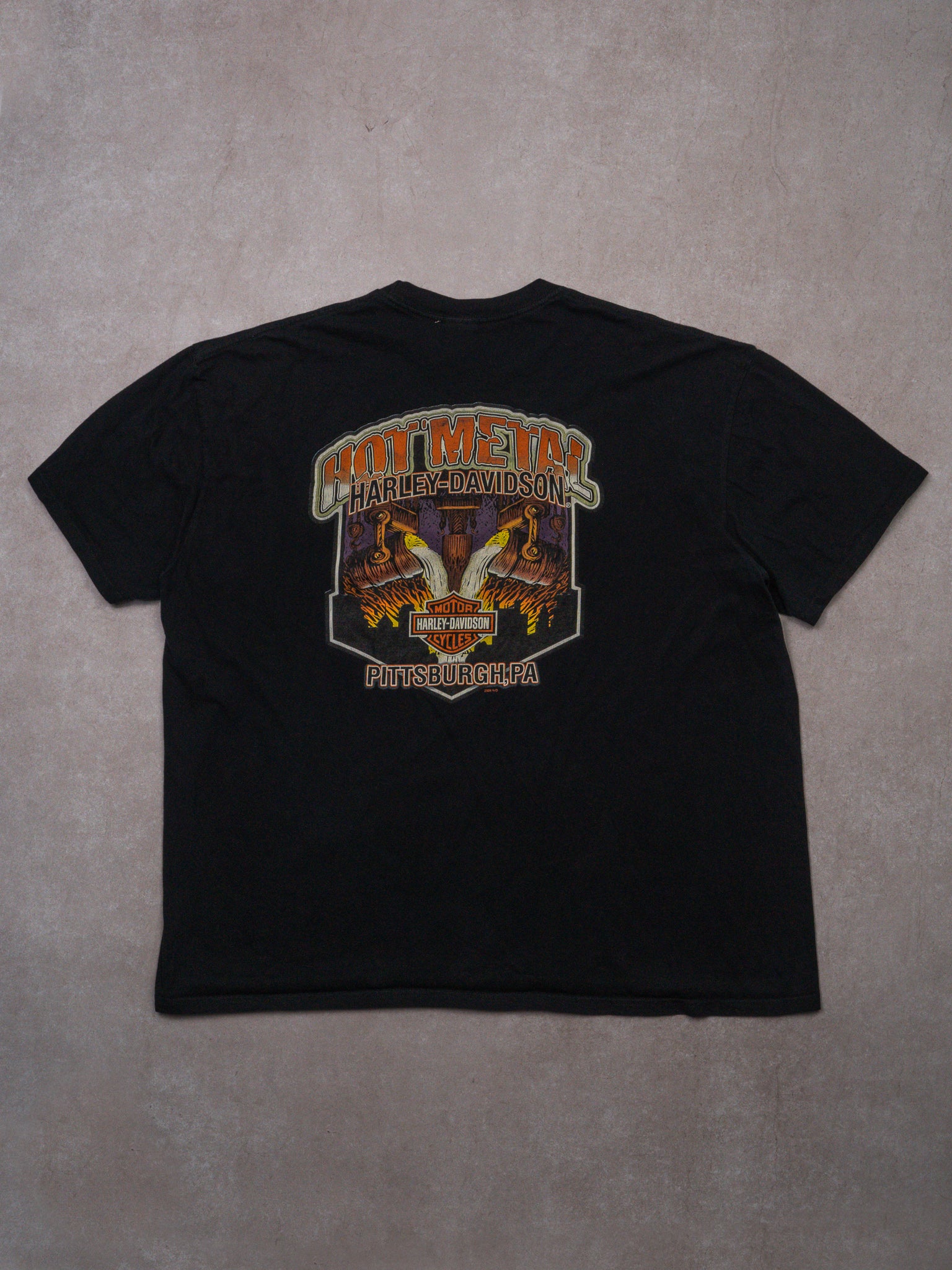 Vintage Black Harley Davidson Hot Metal Pittsburgh Tee (XL)
