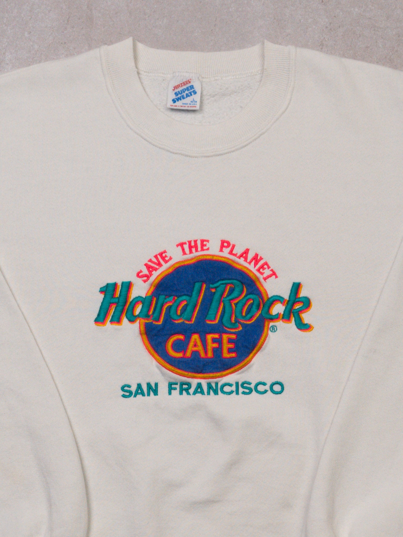 Vintage 90s White Hard Rock Cafe 'Save the Planet' San Francisco Crewneck (S/M)