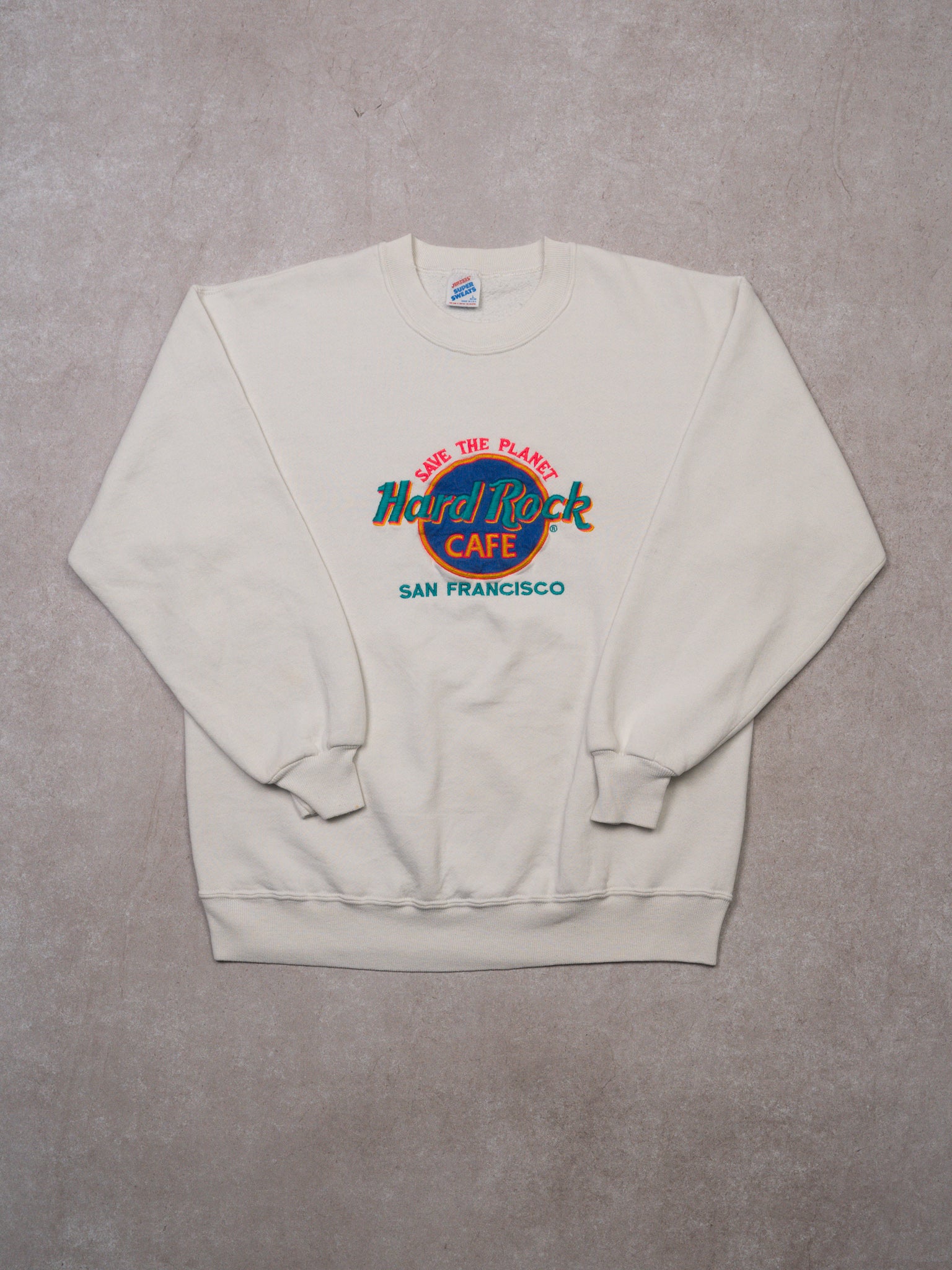 Vintage 90s White Hard Rock Cafe 'Save the Planet' San Francisco Crewneck (S/M)