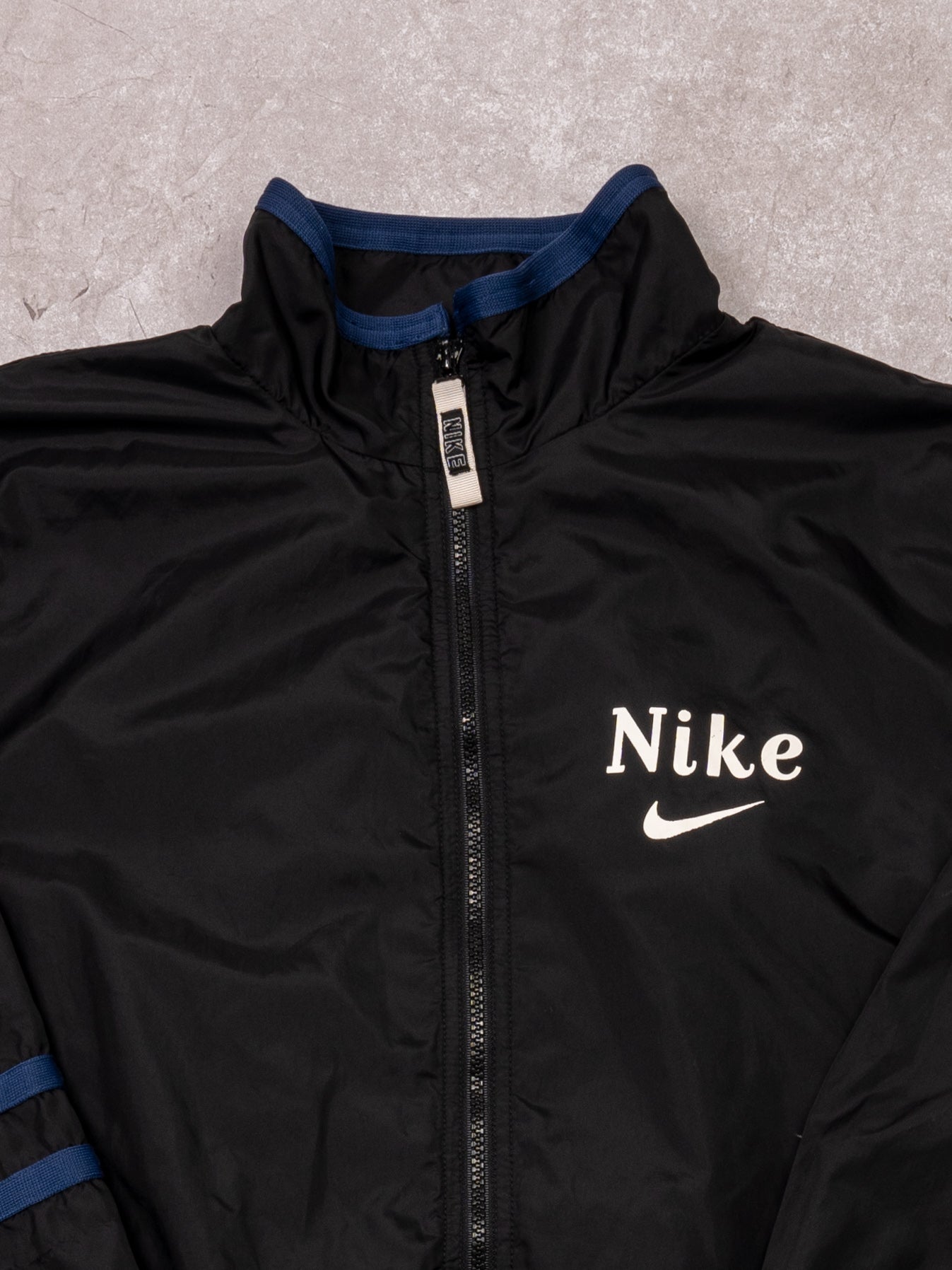 Vintage 90s Black + Blue Nike Zip Up Windbreaker (L)