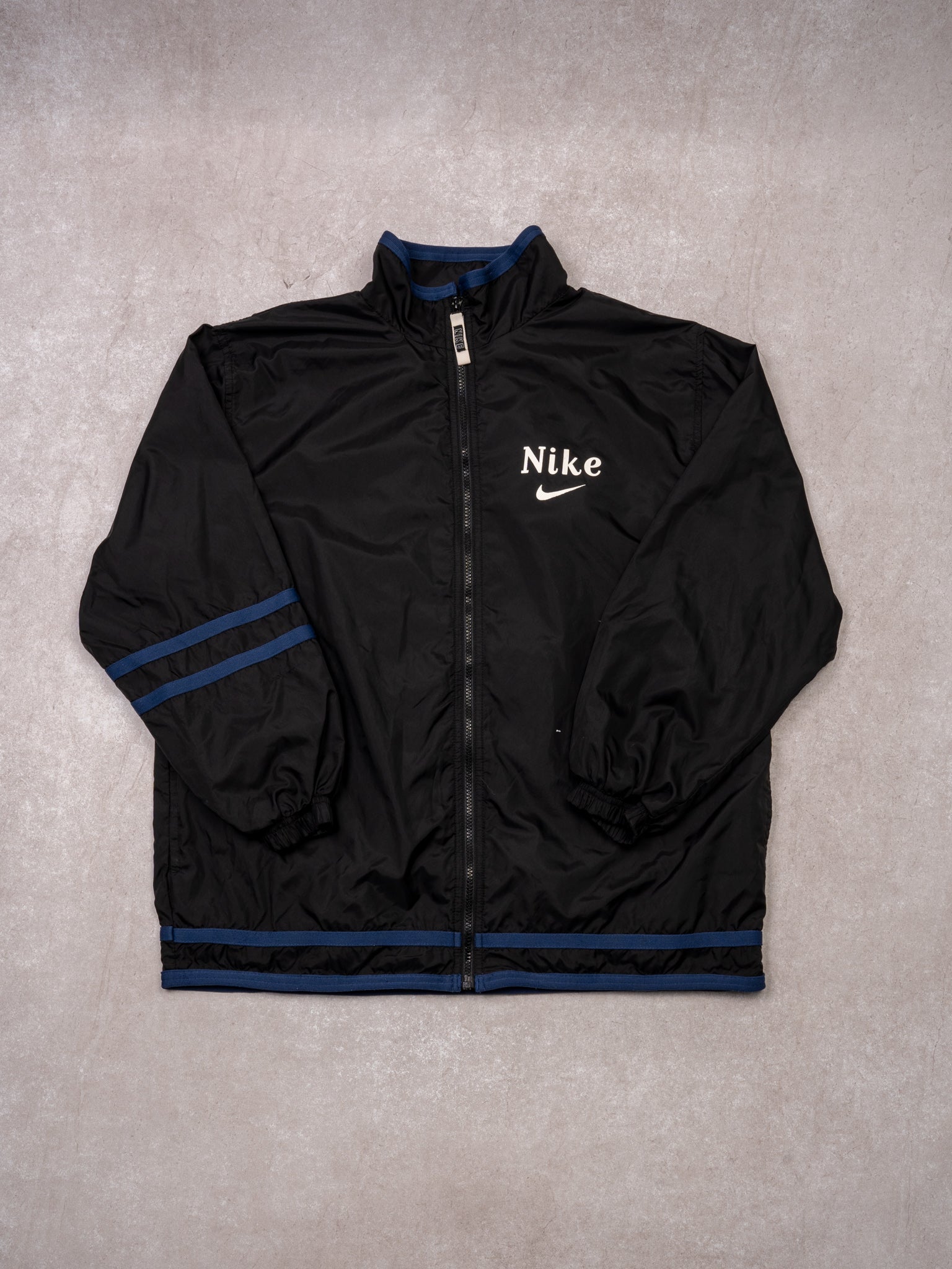 Vintage 90s Black + Blue Nike Zip Up Windbreaker (L)