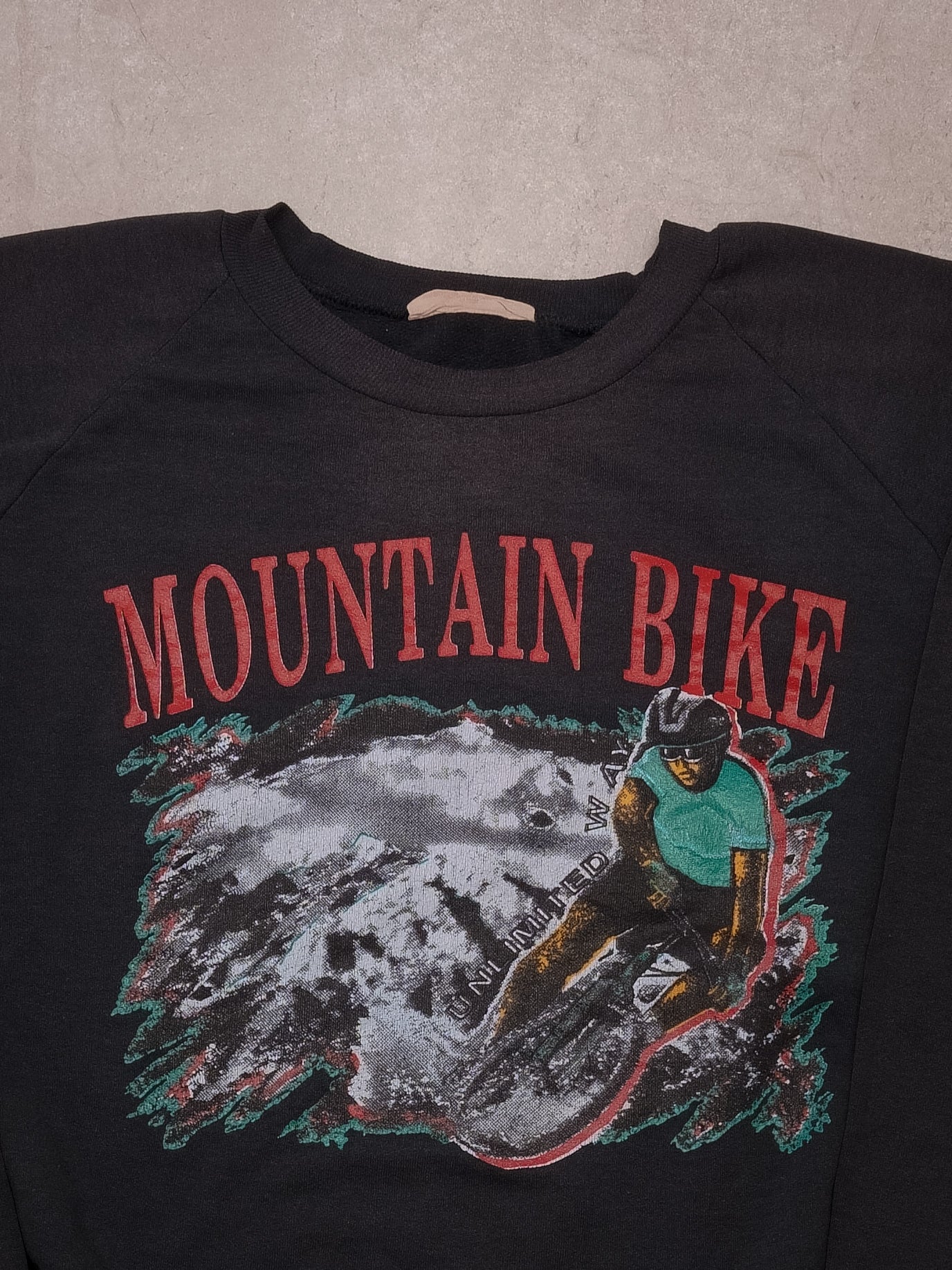 Vintage 80s Black Mountain Bike "Unlimited Way" Crewneck (L)