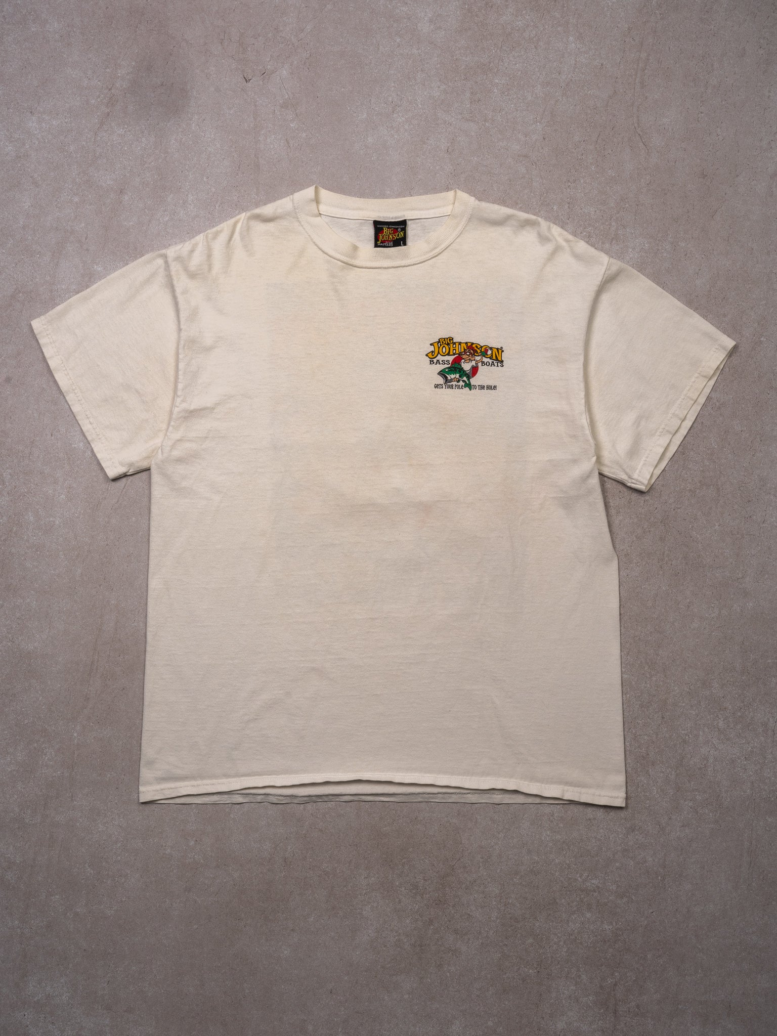 Vintage White Big Johnson Bass Boats Graphic Tee (L)