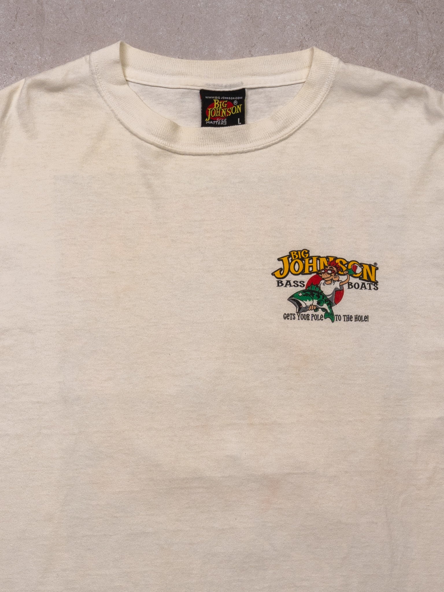 Vintage White Big Johnson Bass Boats Graphic Tee (L)