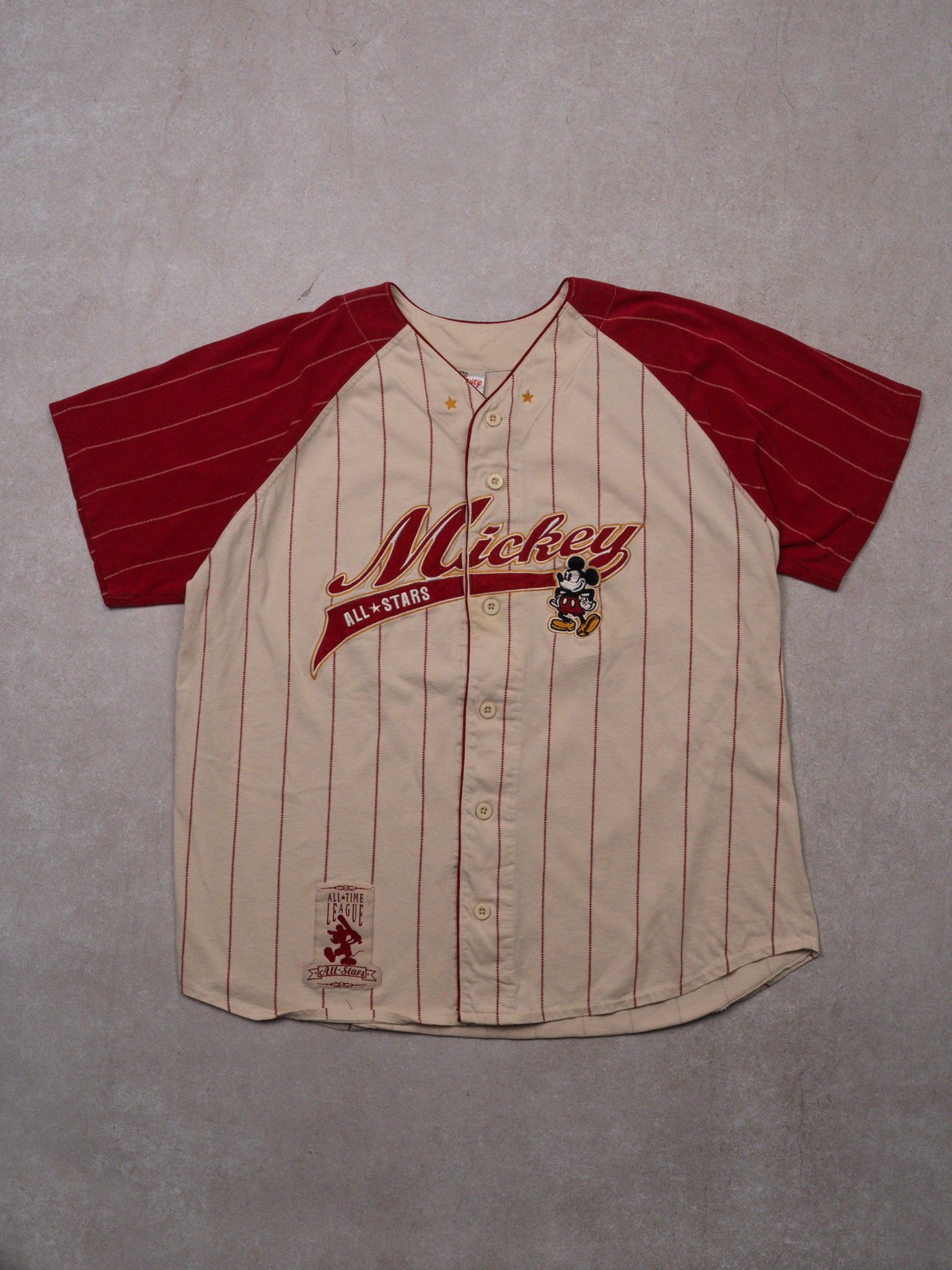 Vintage Red + Cream Mickey All Starts Baseball Jersey (L)