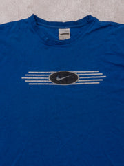 Vintage Rugged Y2K Blue + Black Nike Air Center Check Tee (L)