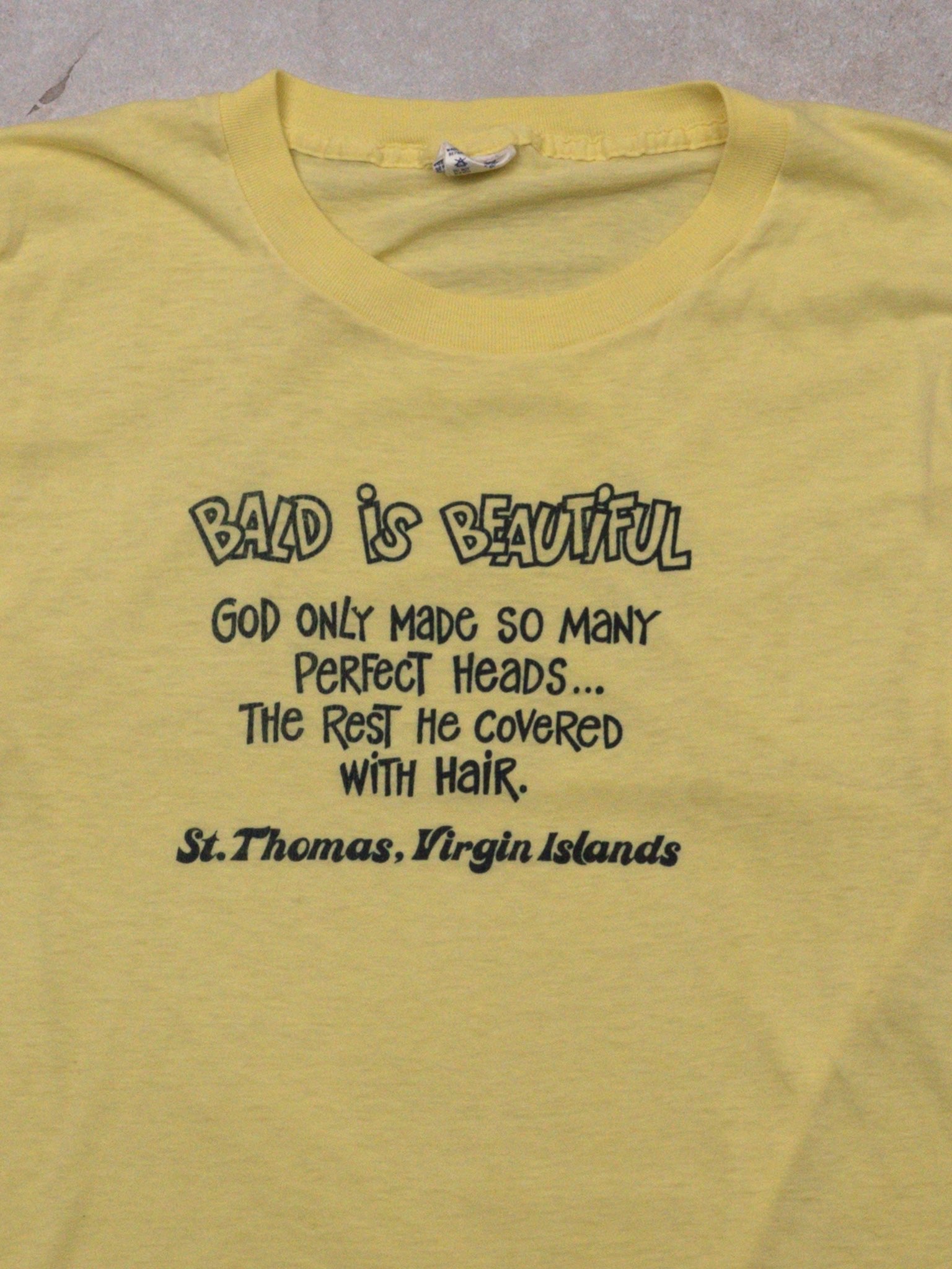 Vintage 80s Yellow Bald Is Beautiful Tee (S)
