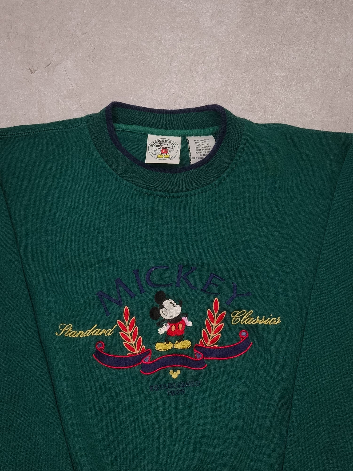 Vintage 90s Pine Green Mickey Mouse Standard Classics Crewneck (M)