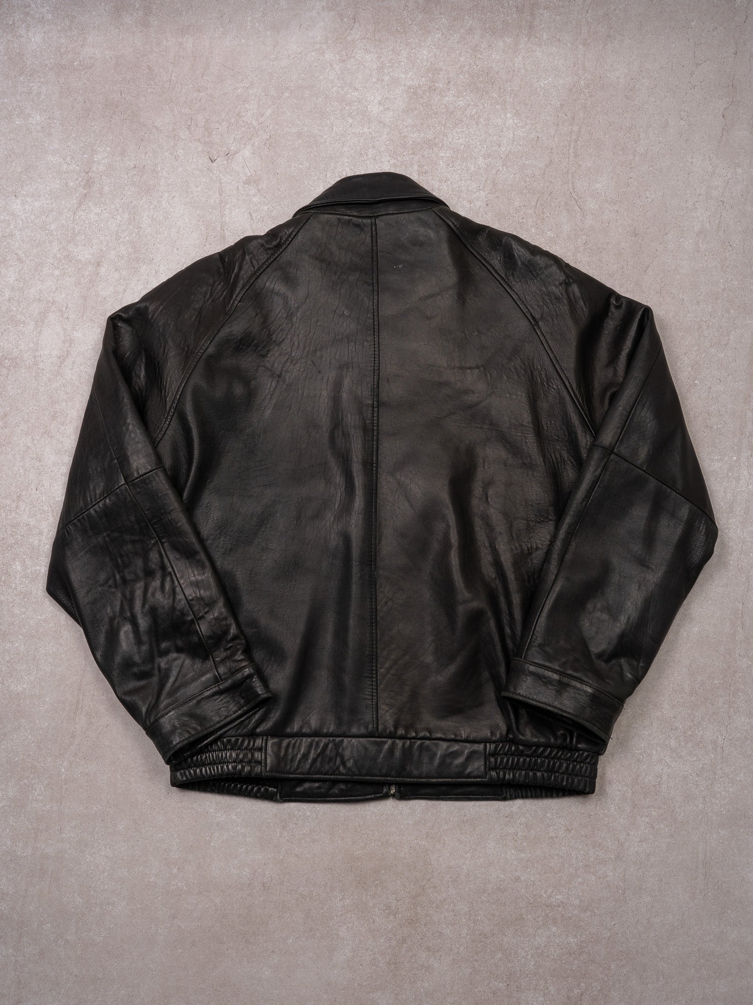 Vintage Black Danier Collared Leather Bomber Jacket (L)