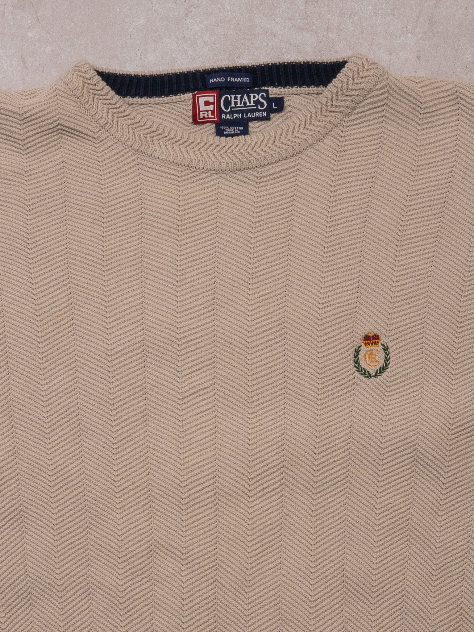 Vintage Beige Chaps RL Crest Knit Sweater (L)