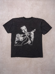 Vintage RARE 1990 Black Django Jazz Guitarist Tee (L)