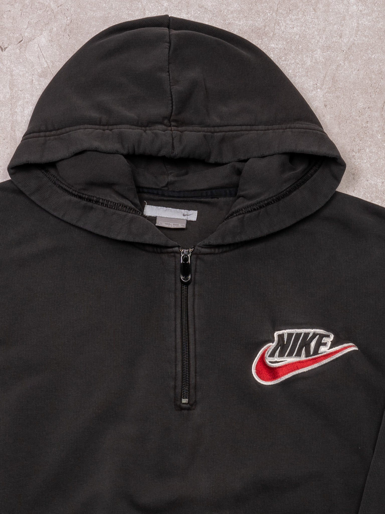 Vintage Y2K Washed Black Nike 1/4 Zip Hoodie (L/XL)