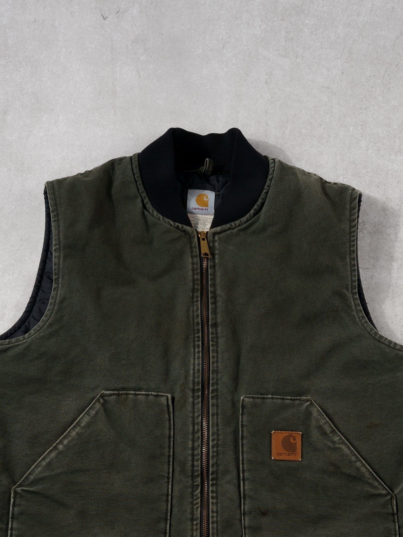 Vintage 90s Moss Green Carhartt Blanket Lined Workwear Vest (L)