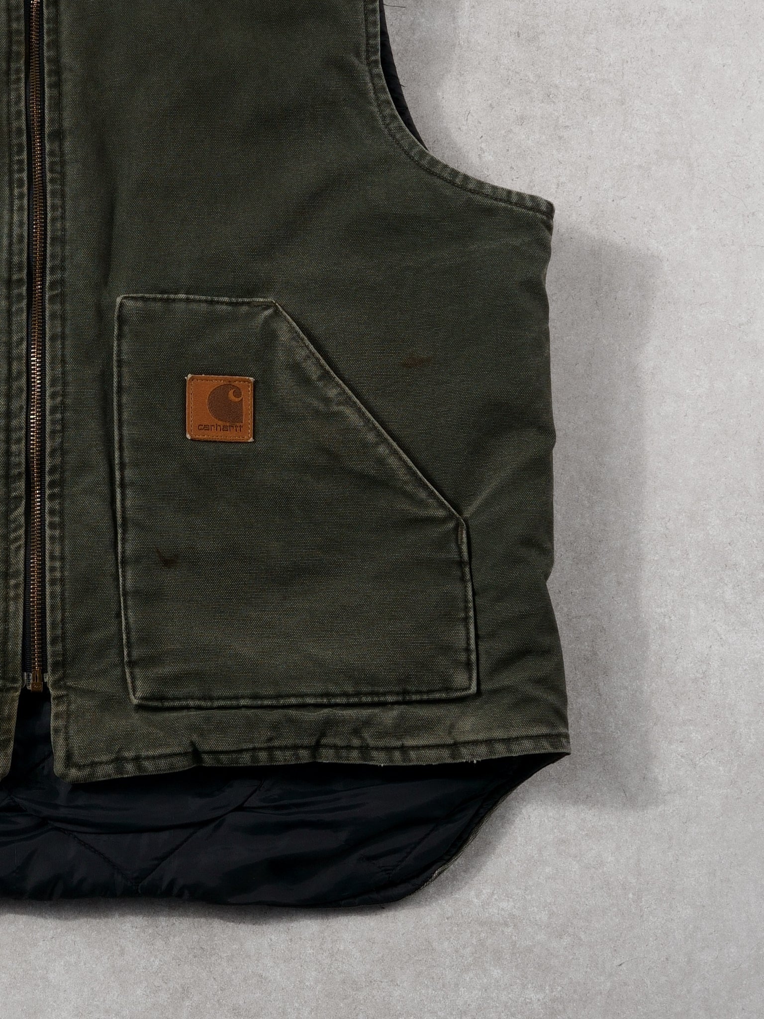 Vintage 90s Moss Green Carhartt Blanket Lined Workwear Vest (L)