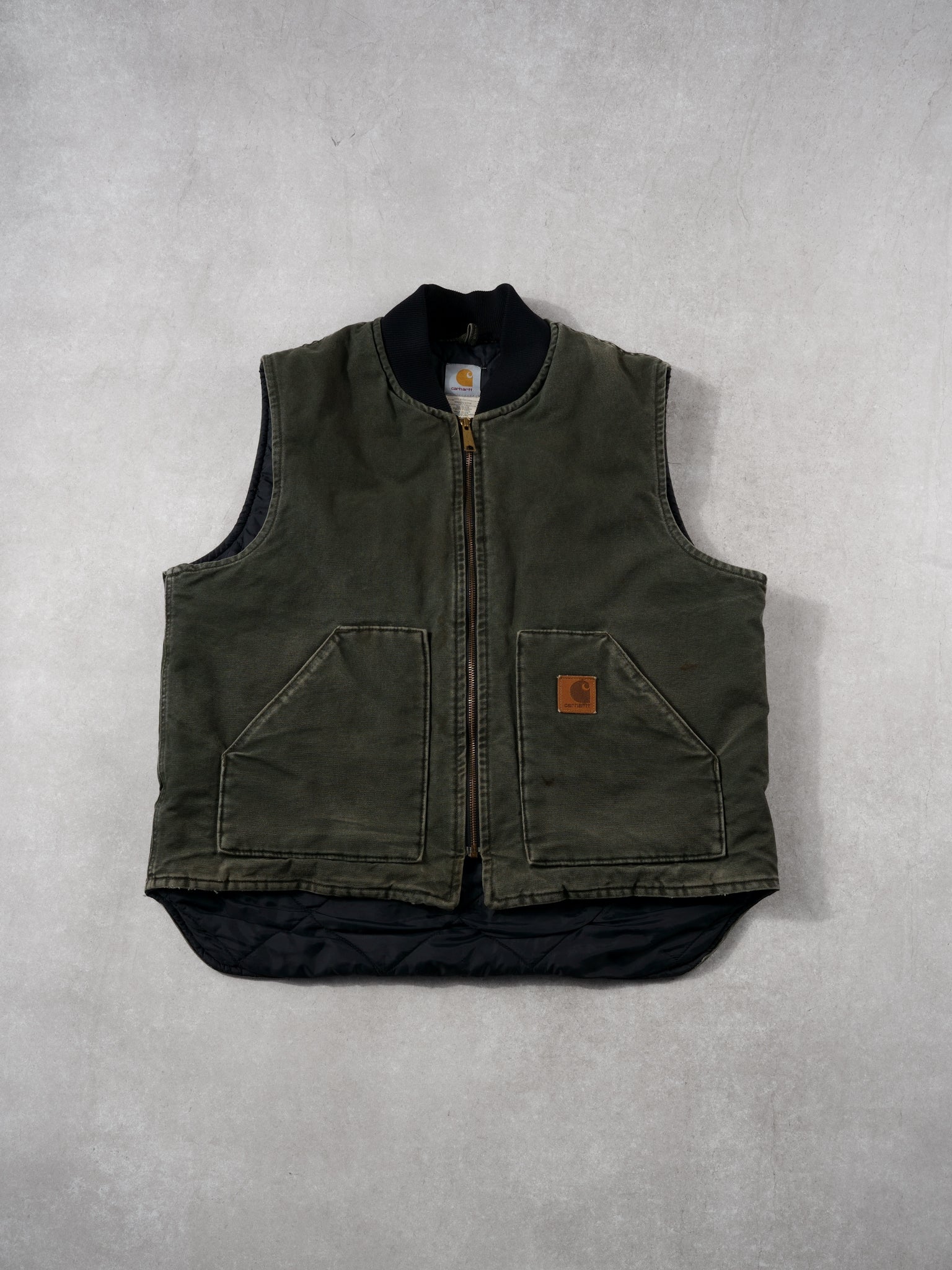 Vintage 90s Moss Green Carhartt Blanket Lined Workwear Vest (L)
