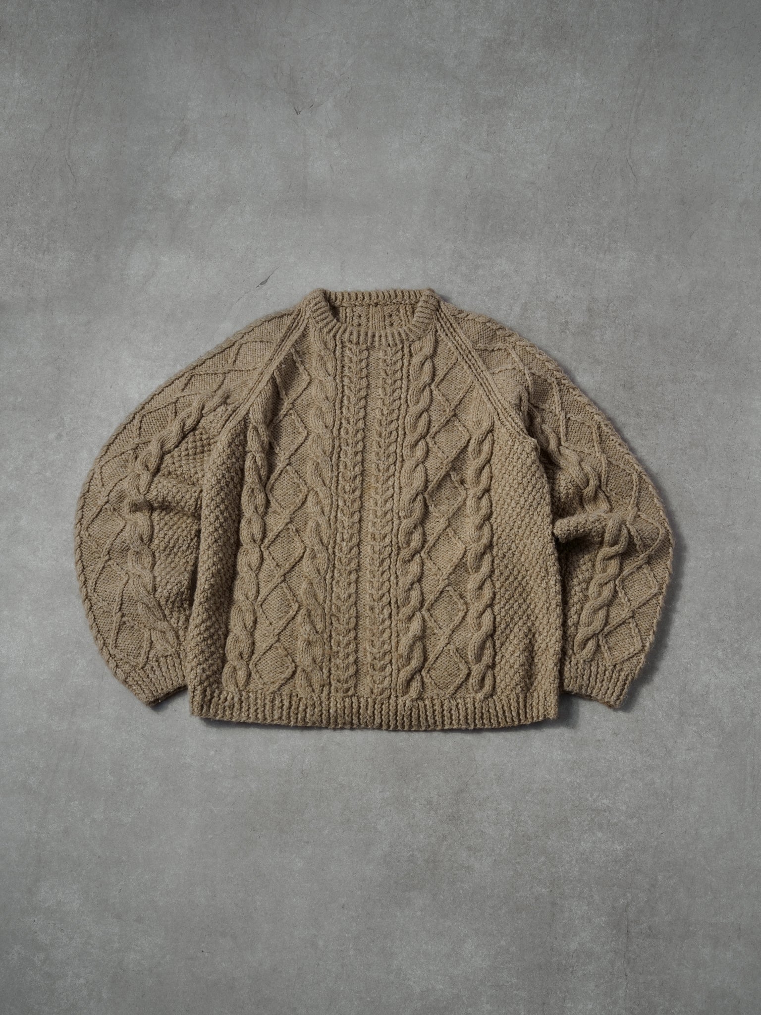 Vintage 90s Light Brown Cable Knit Patterned Sweater (S)