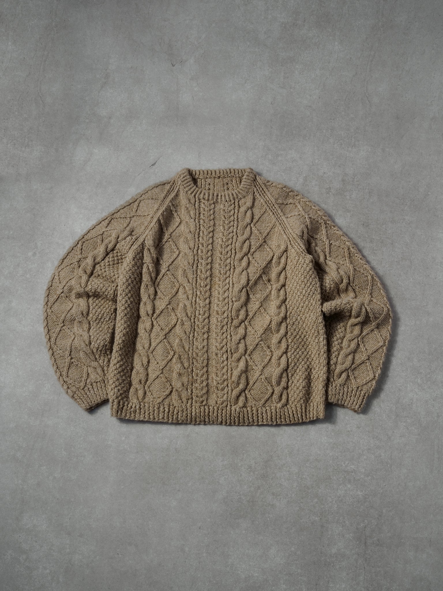 Vintage 90s Light Brown Cable Knit Patterned Sweater (S)