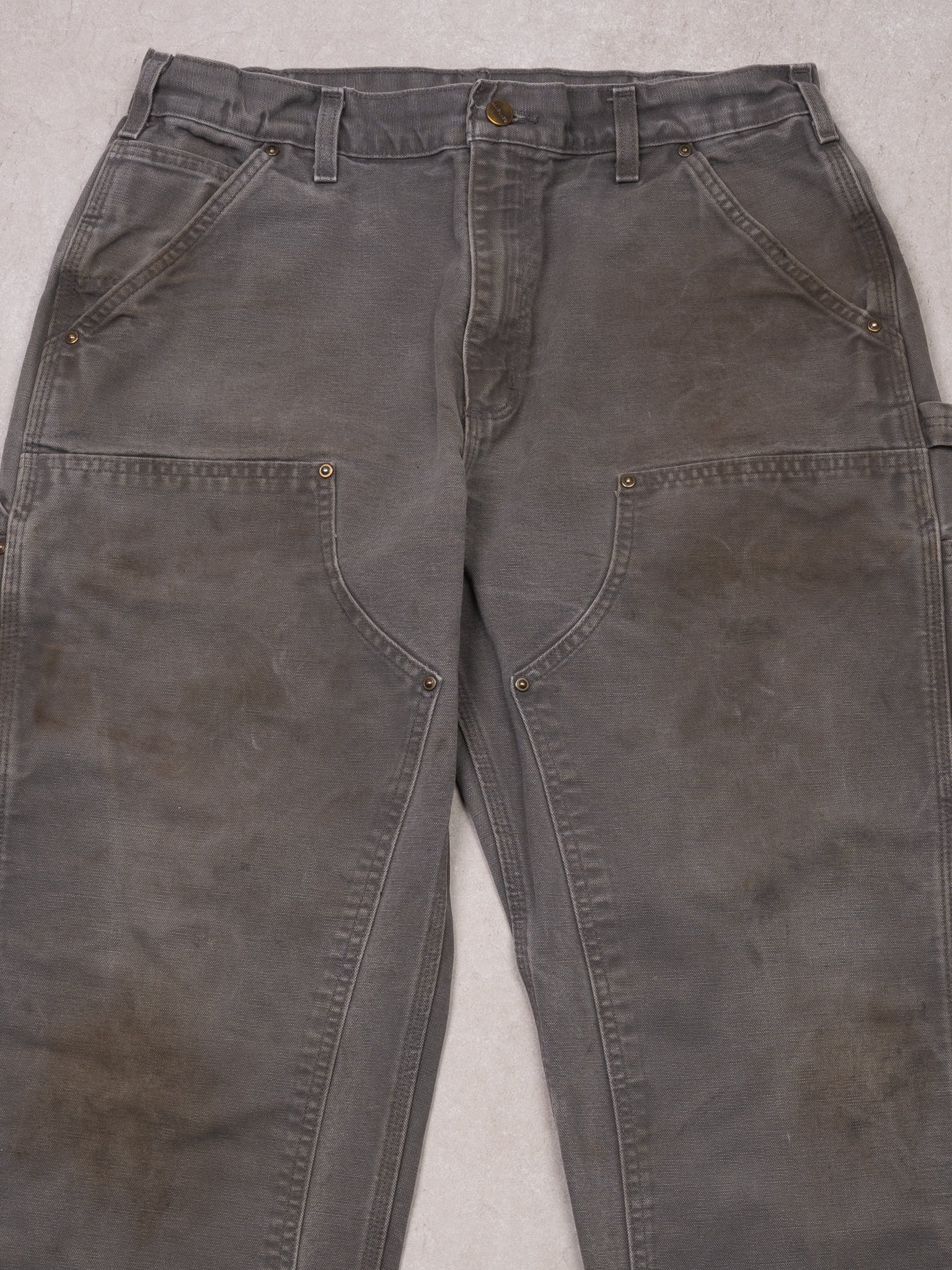 Vintage Rugged Grey Carhartt Double Knee Dungaree Cargo Pants (34 x  30)