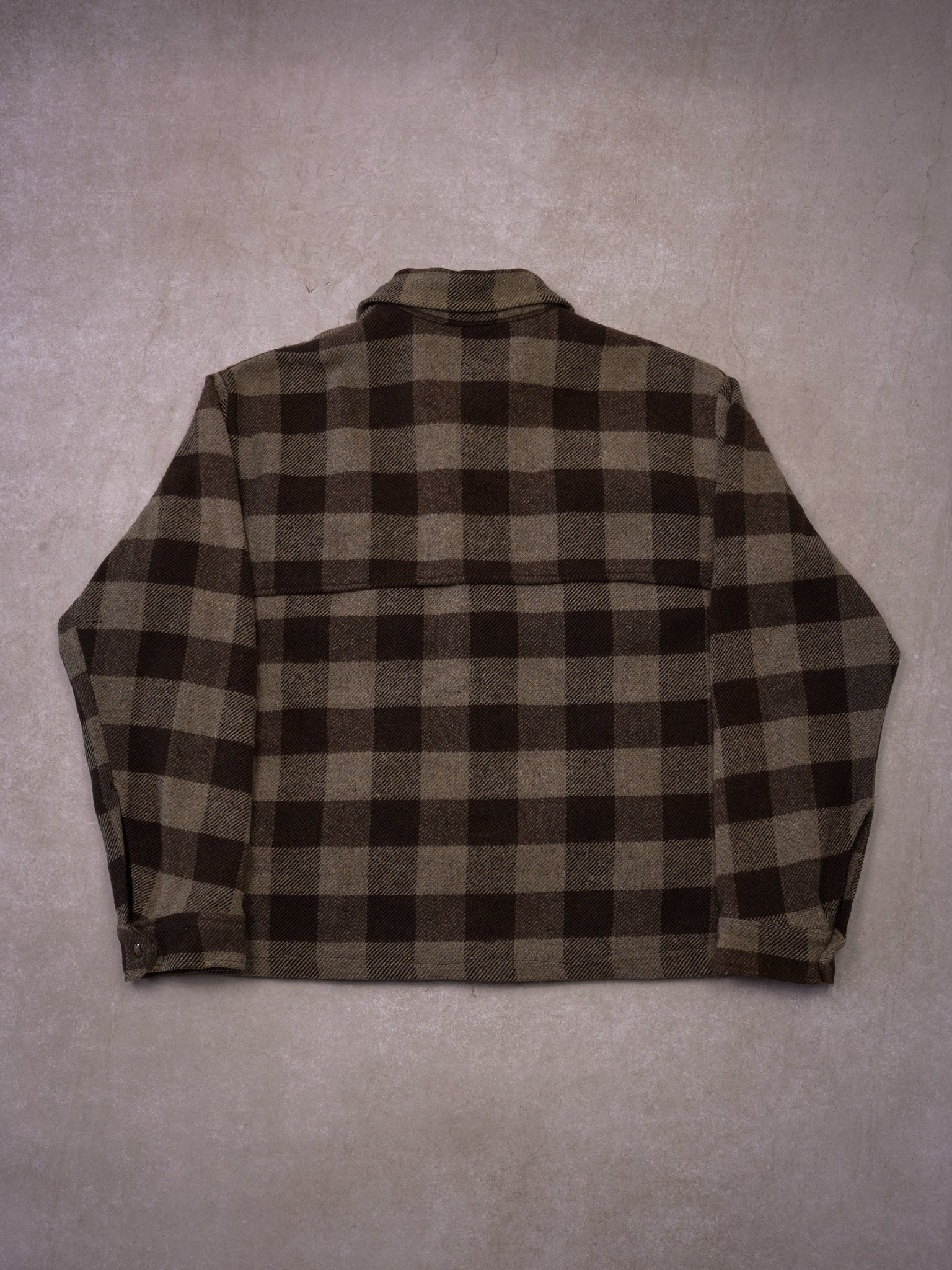 Vintage 90s Chocolate + Mocha Plaid Wool Flannel (XL)