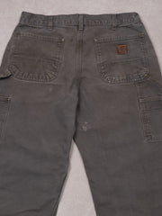 Vintage Rugged Grey Carhartt Double Knee Dungaree Cargo Pants (34 x  30)