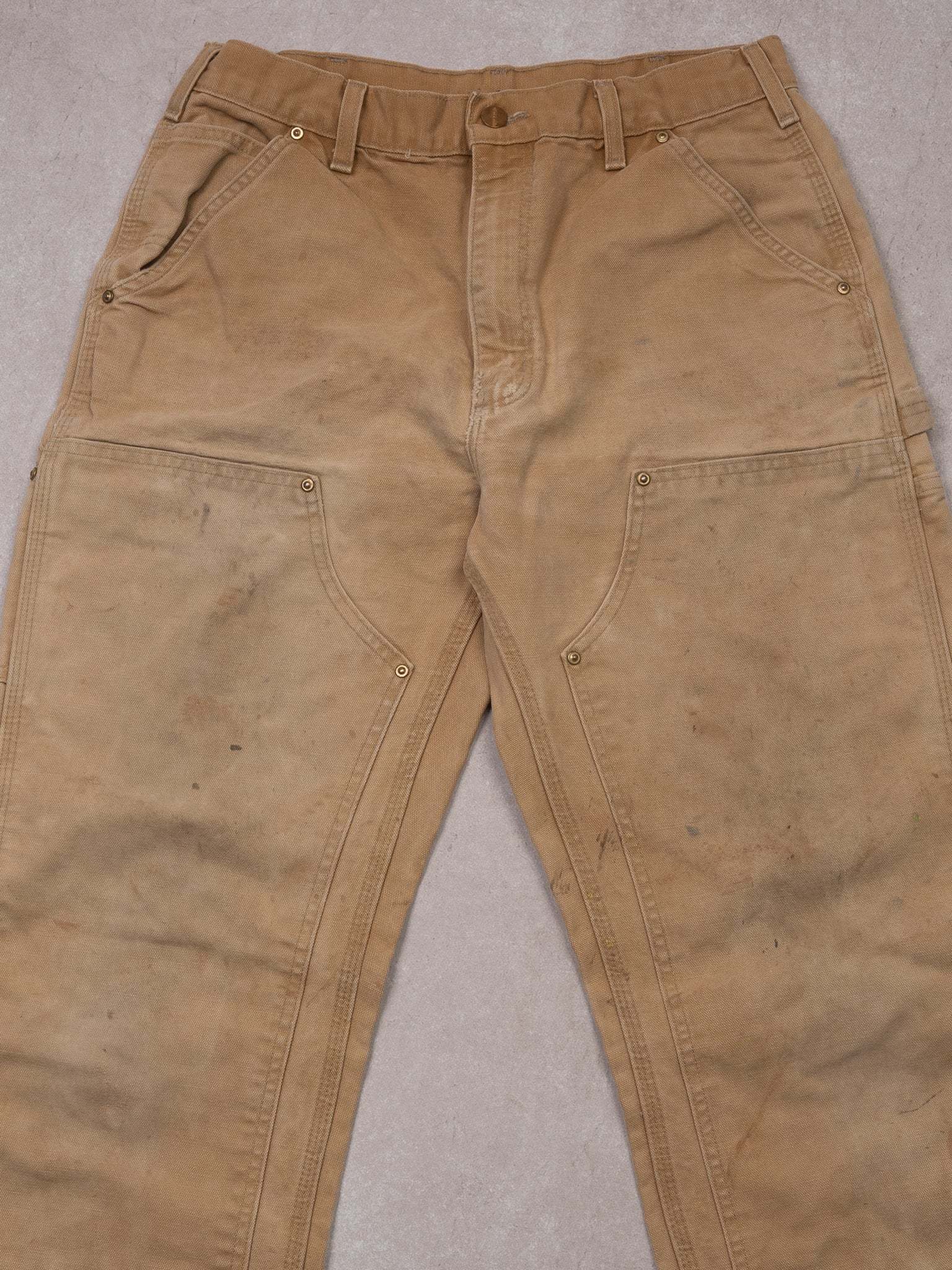 Vintage Light Washed Beige Carhartt Double Knee Dungaree Cargo Pants (30 x 32)