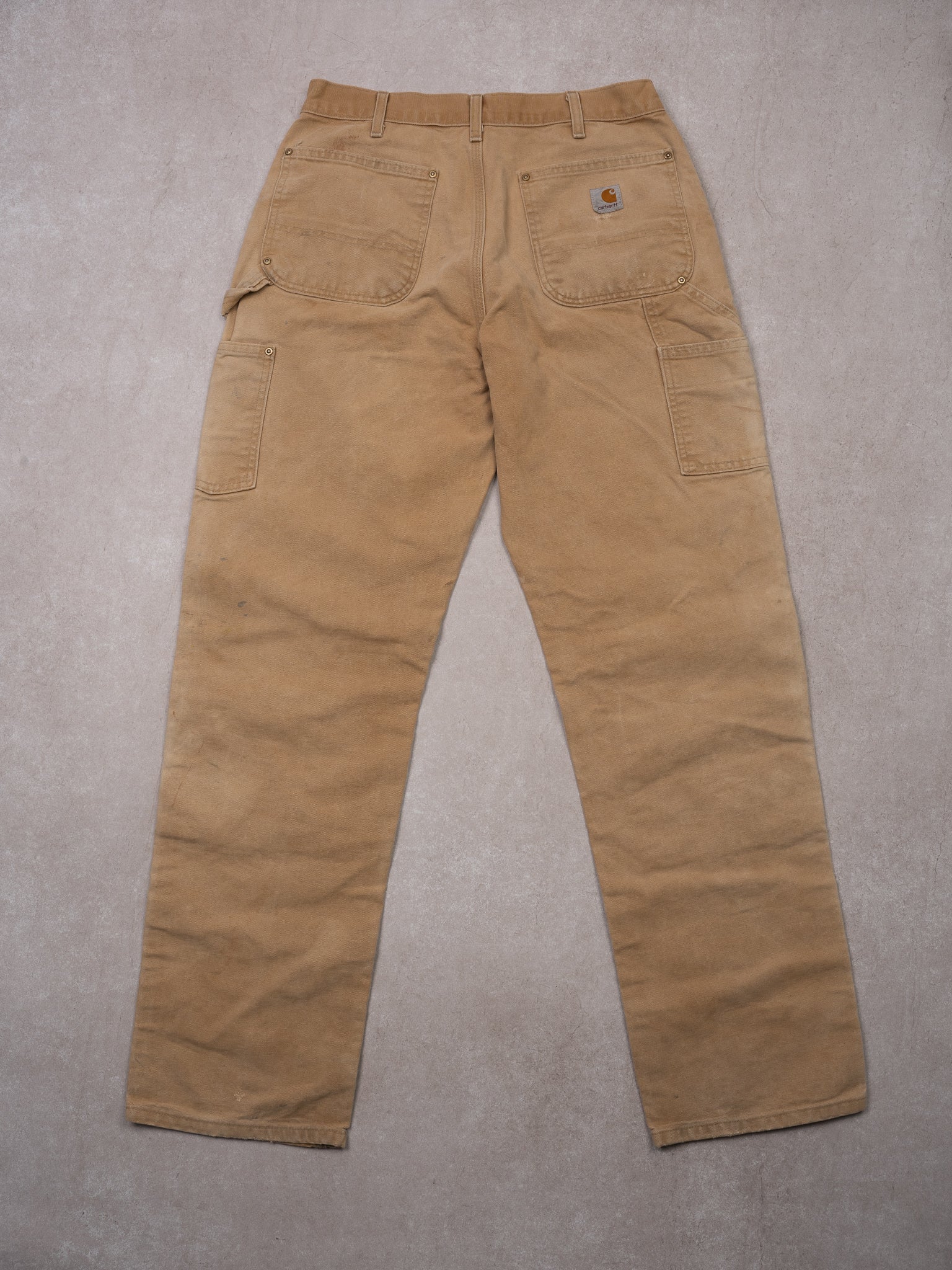 Vintage Light Washed Beige Carhartt Double Knee Dungaree Cargo Pants (30 x 32)
