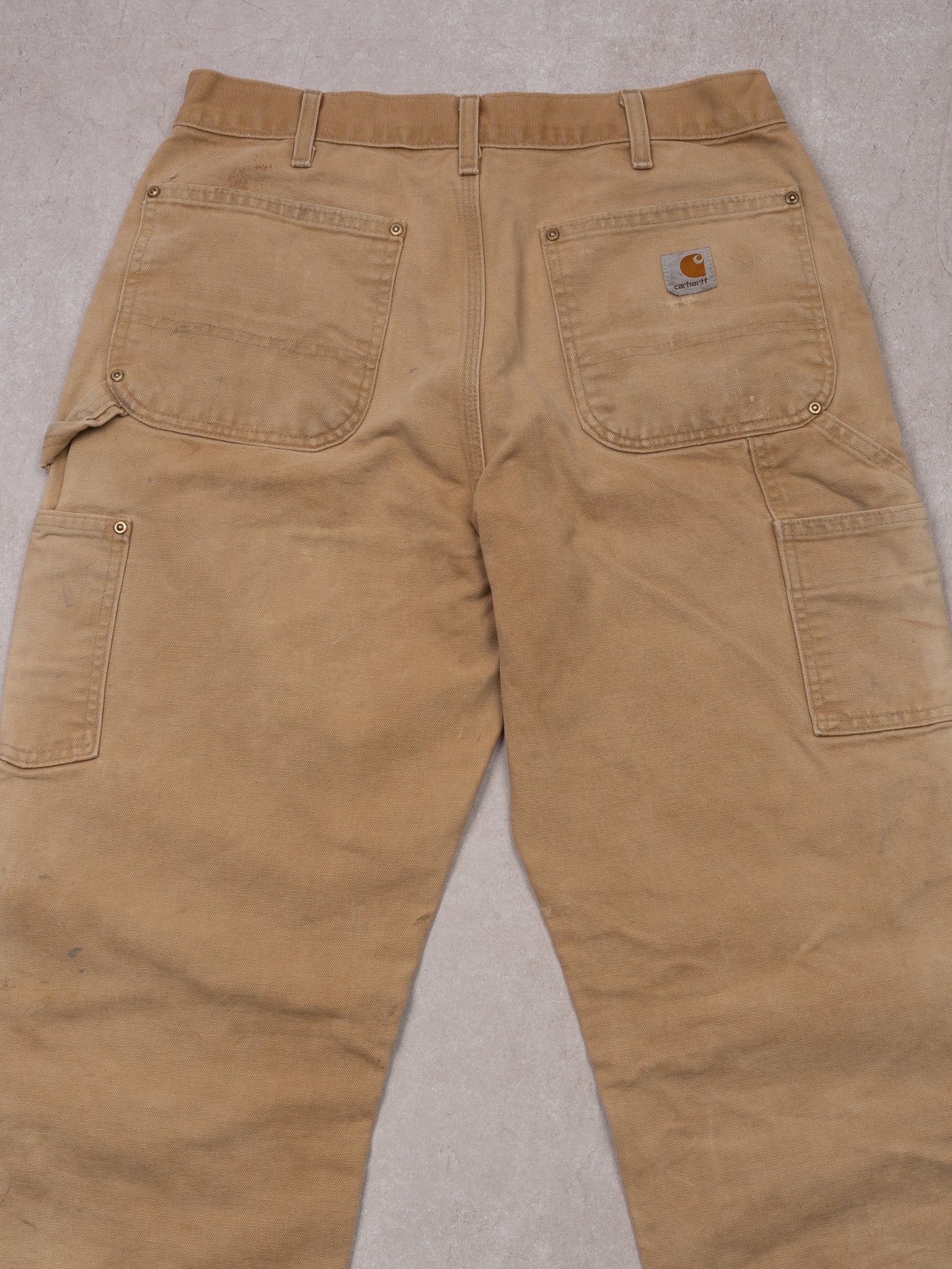 Vintage Light Washed Beige Carhartt Double Knee Dungaree Cargo Pants (30 x 32)