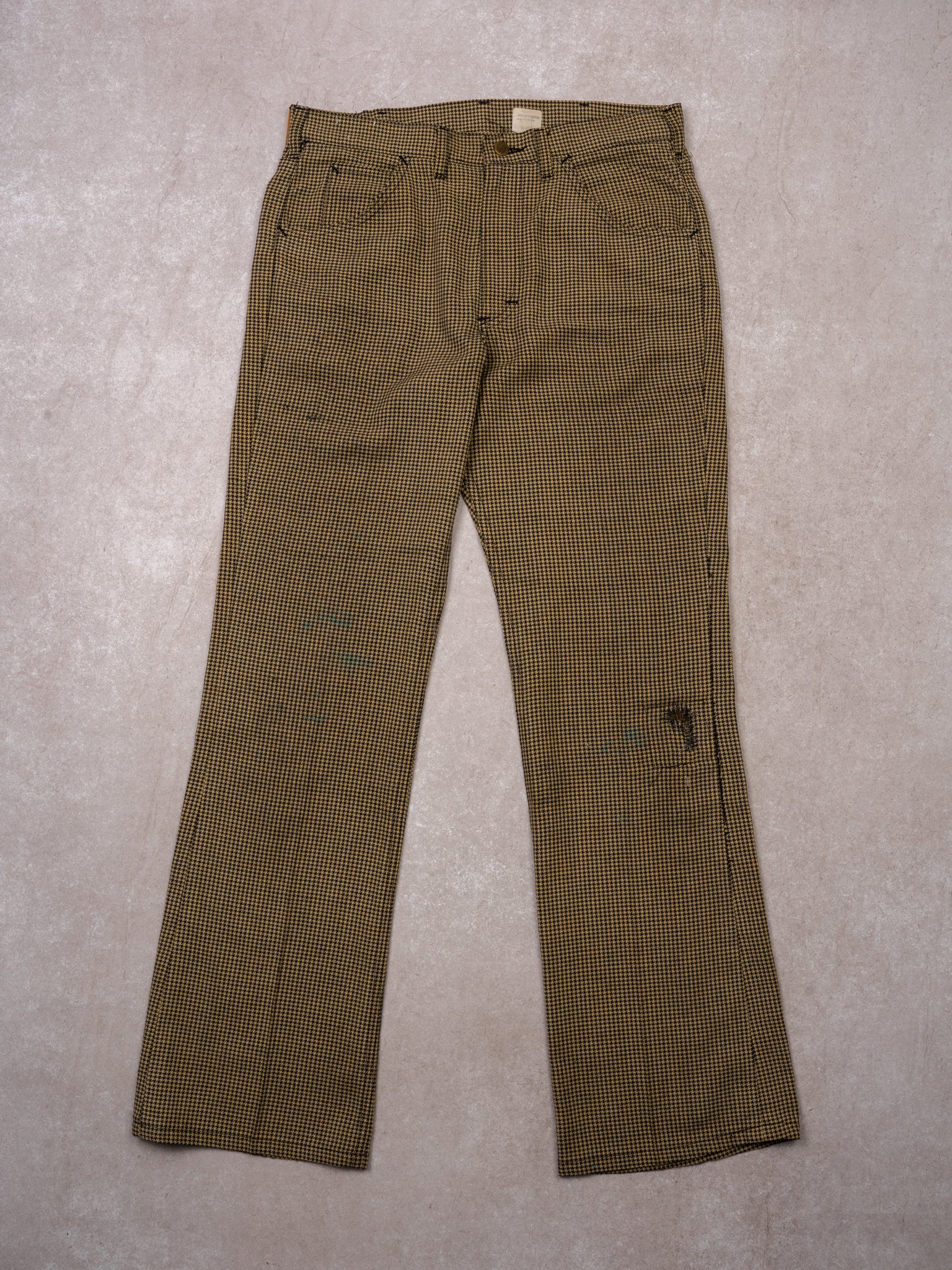 Vintage 70s Lee MR Yellow + Black Patterned Flared Pants (32 x 32)