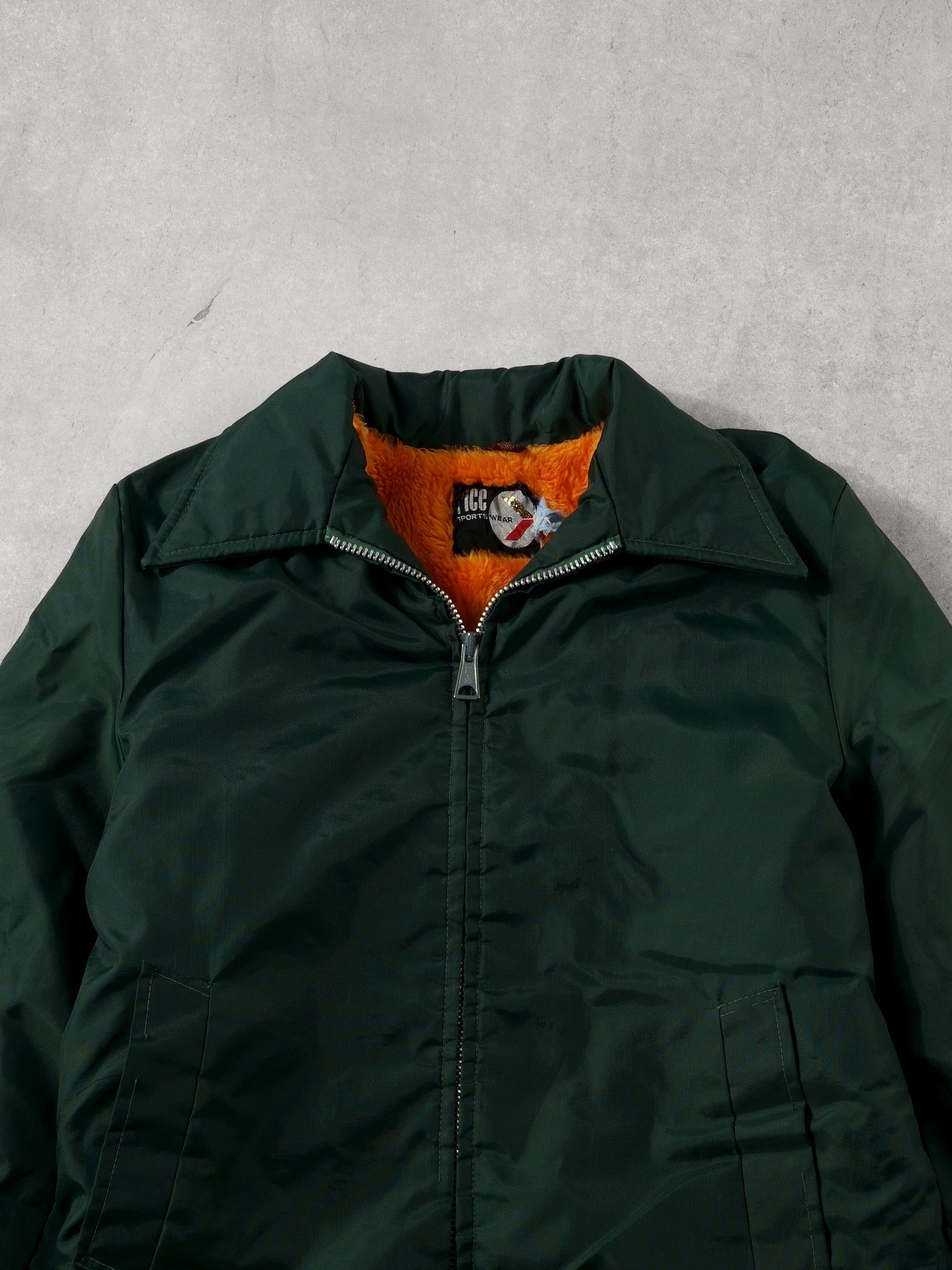 Vintage 70s Forest Green Sportswear Lined Collared Bomber Jacket (L)