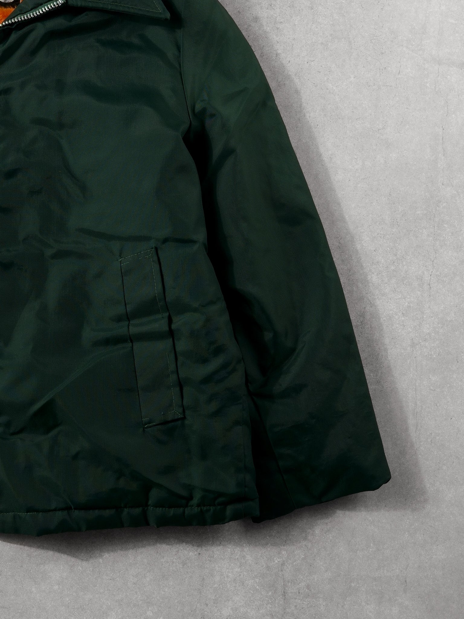 Vintage 70s Forest Green Sportswear Lined Collared Bomber Jacket (L)