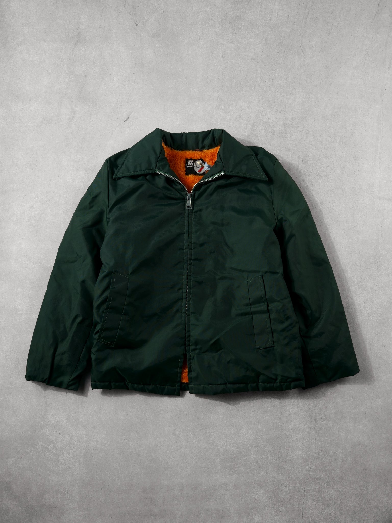 Vintage 70s Forest Green Sportswear Lined Collared Bomber Jacket (L)