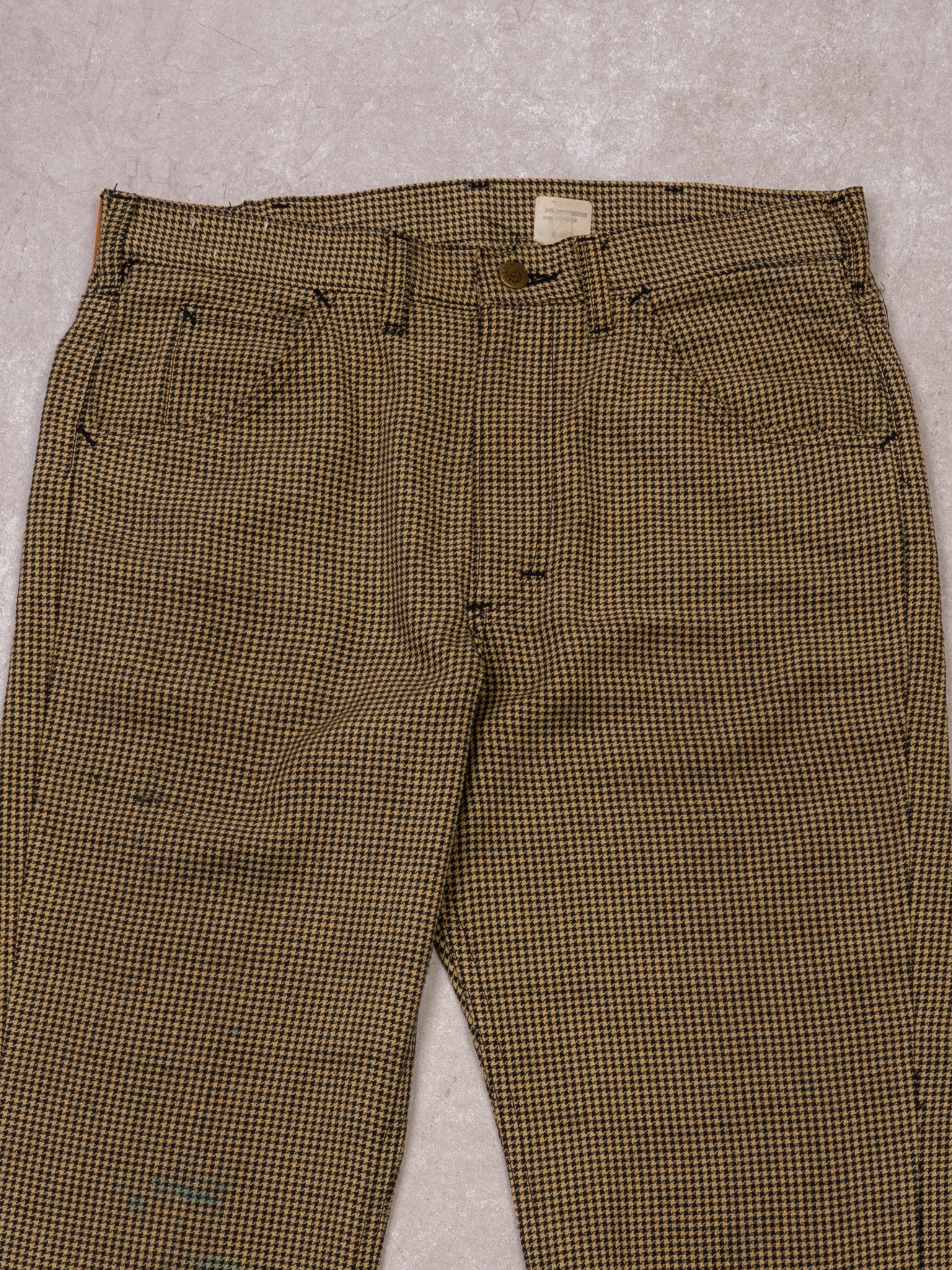 Vintage 70s Lee MR Yellow + Black Patterned Flared Pants (32 x 32)