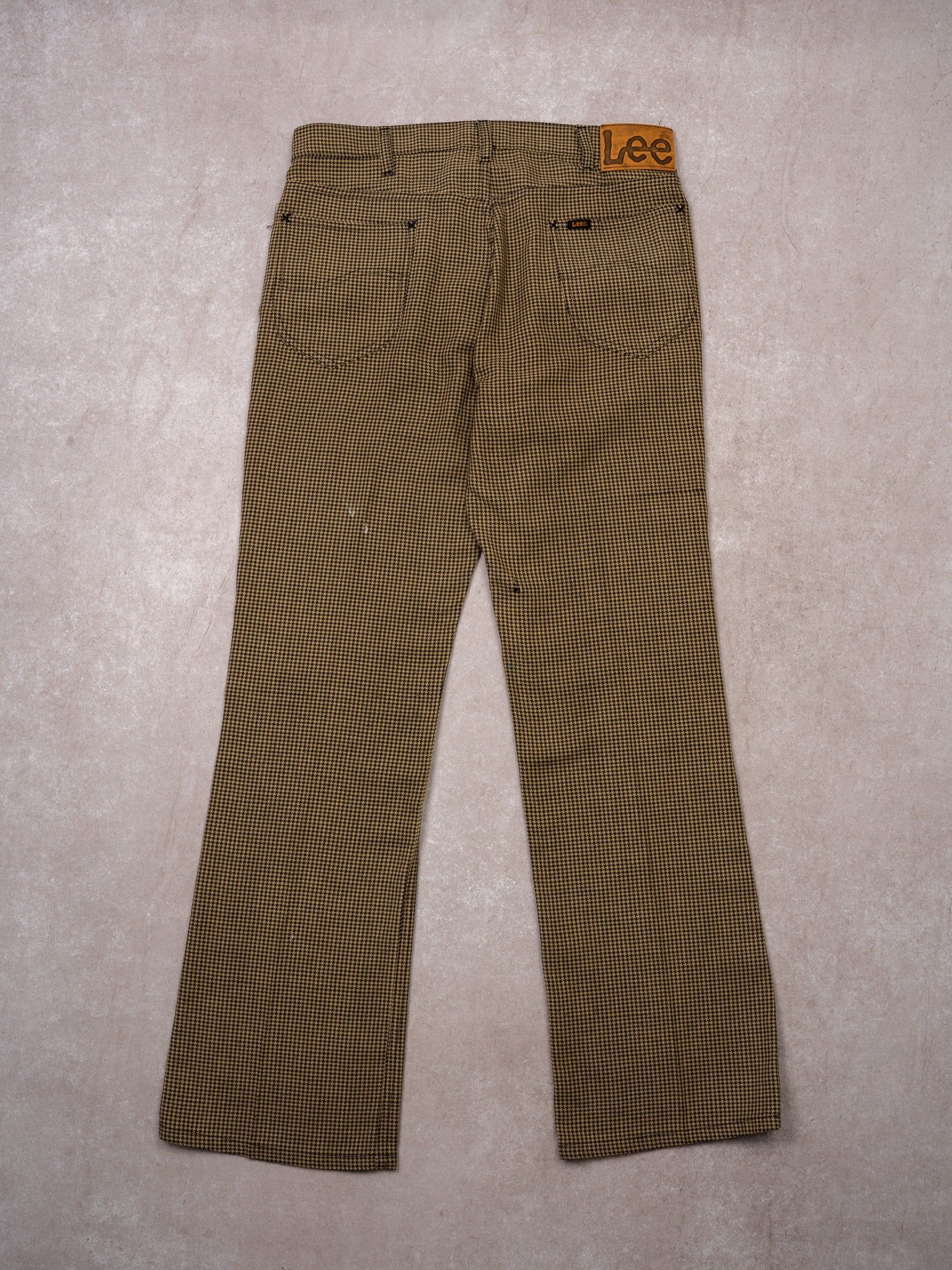 Vintage 70s Lee MR Yellow + Black Patterned Flared Pants (32 x 32)