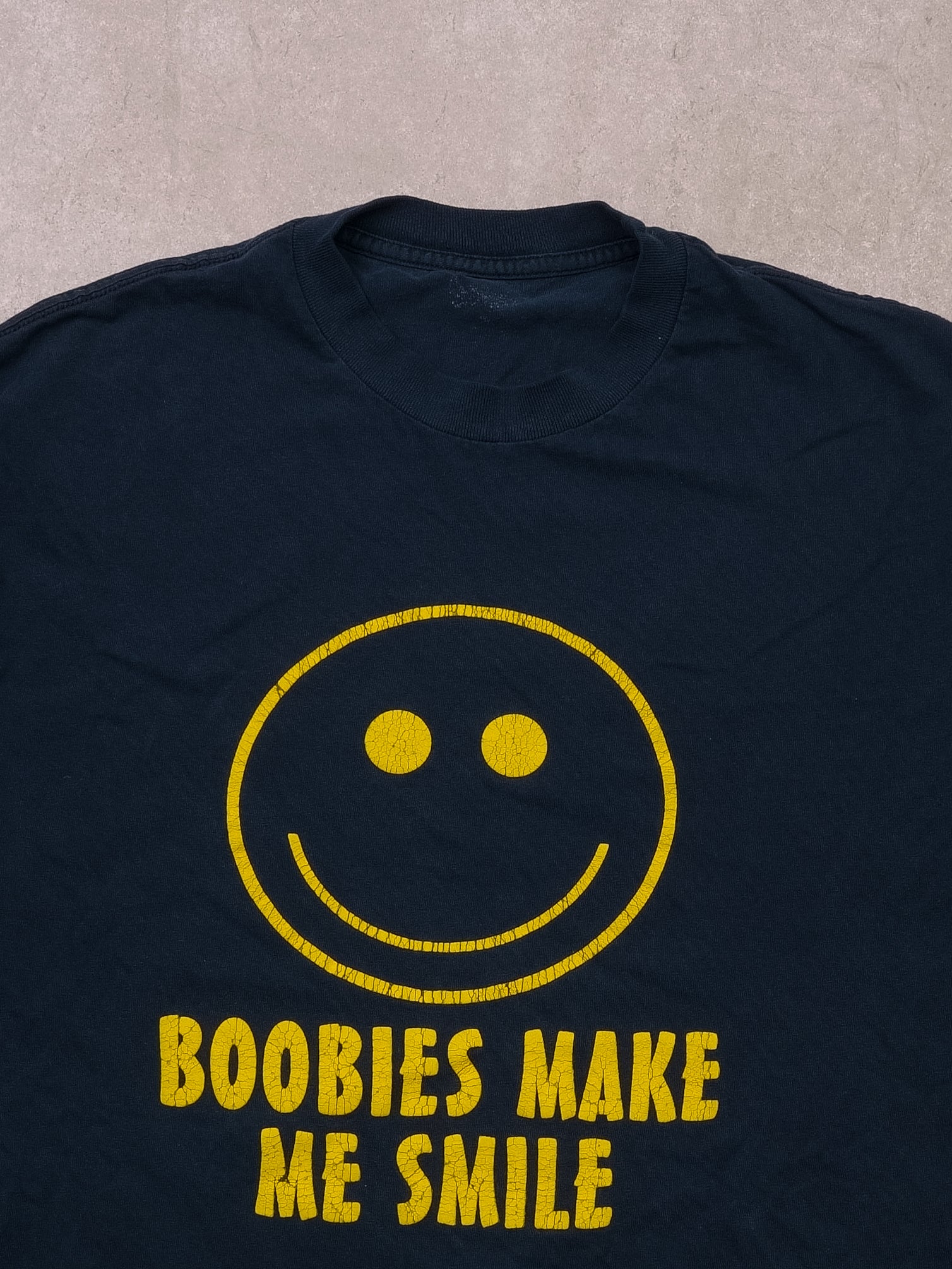 Vintage Blue "Boobies Make Me Smile" Graphic Tee (S/M)