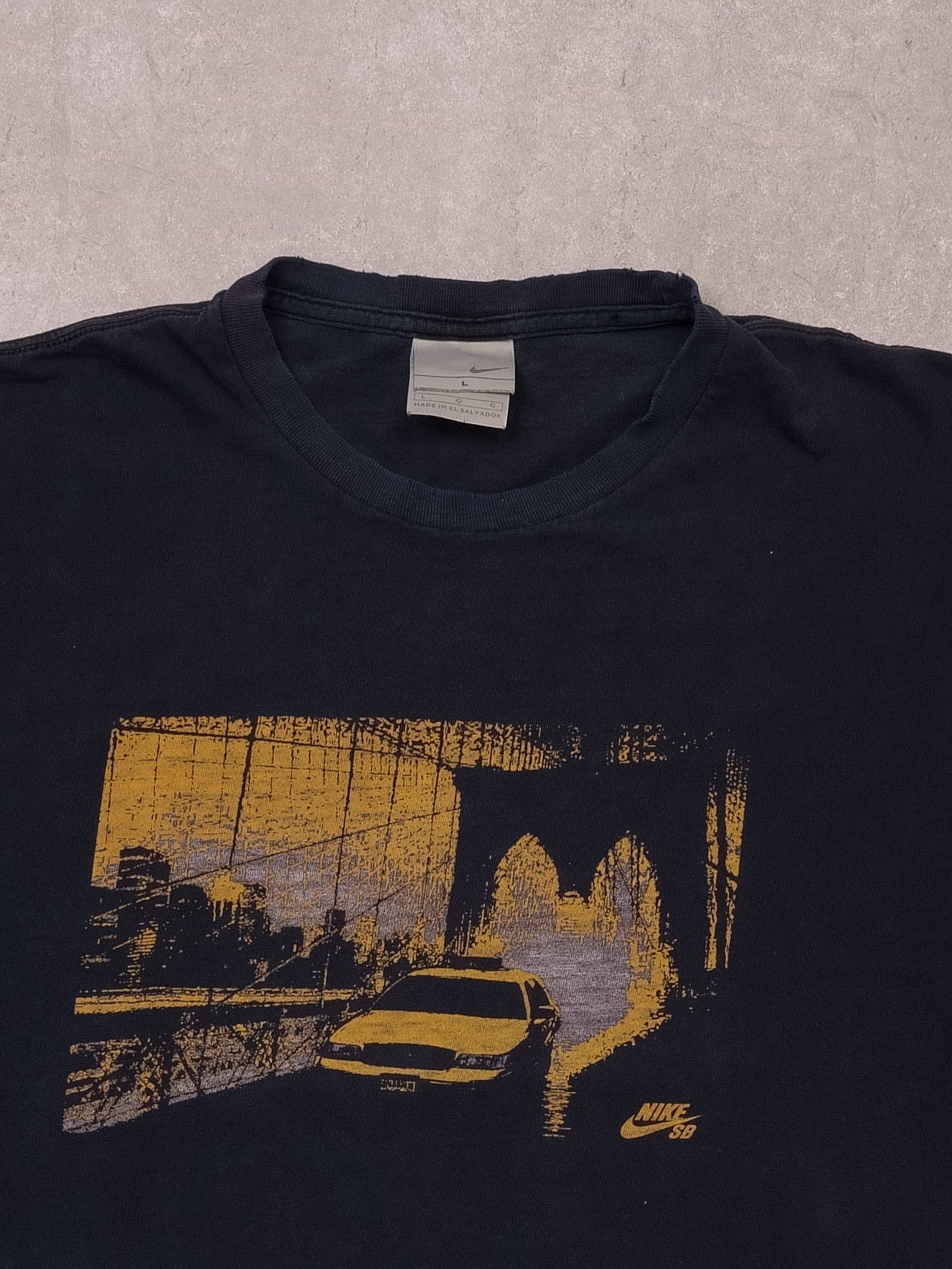 Vintage Y2K Washed Black Nike "Cab Fare" Graphic Tee (M)