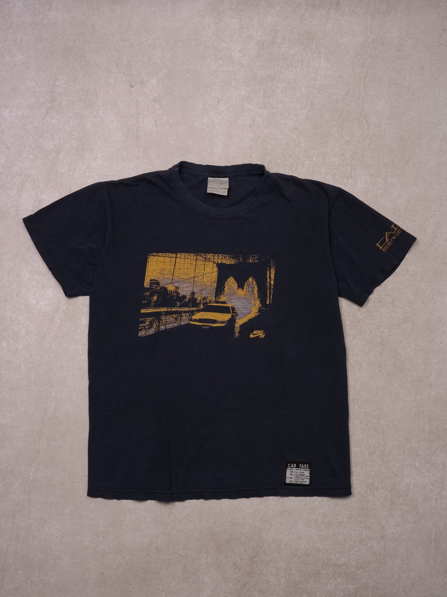Vintage Y2K Washed Black Nike "Cab Fare" Graphic Tee (M)