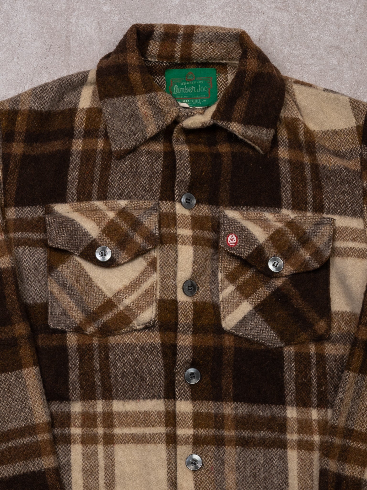 Vintage 70s Brown + Beige Lumber Jac Plaid Jacket (XS/S)
