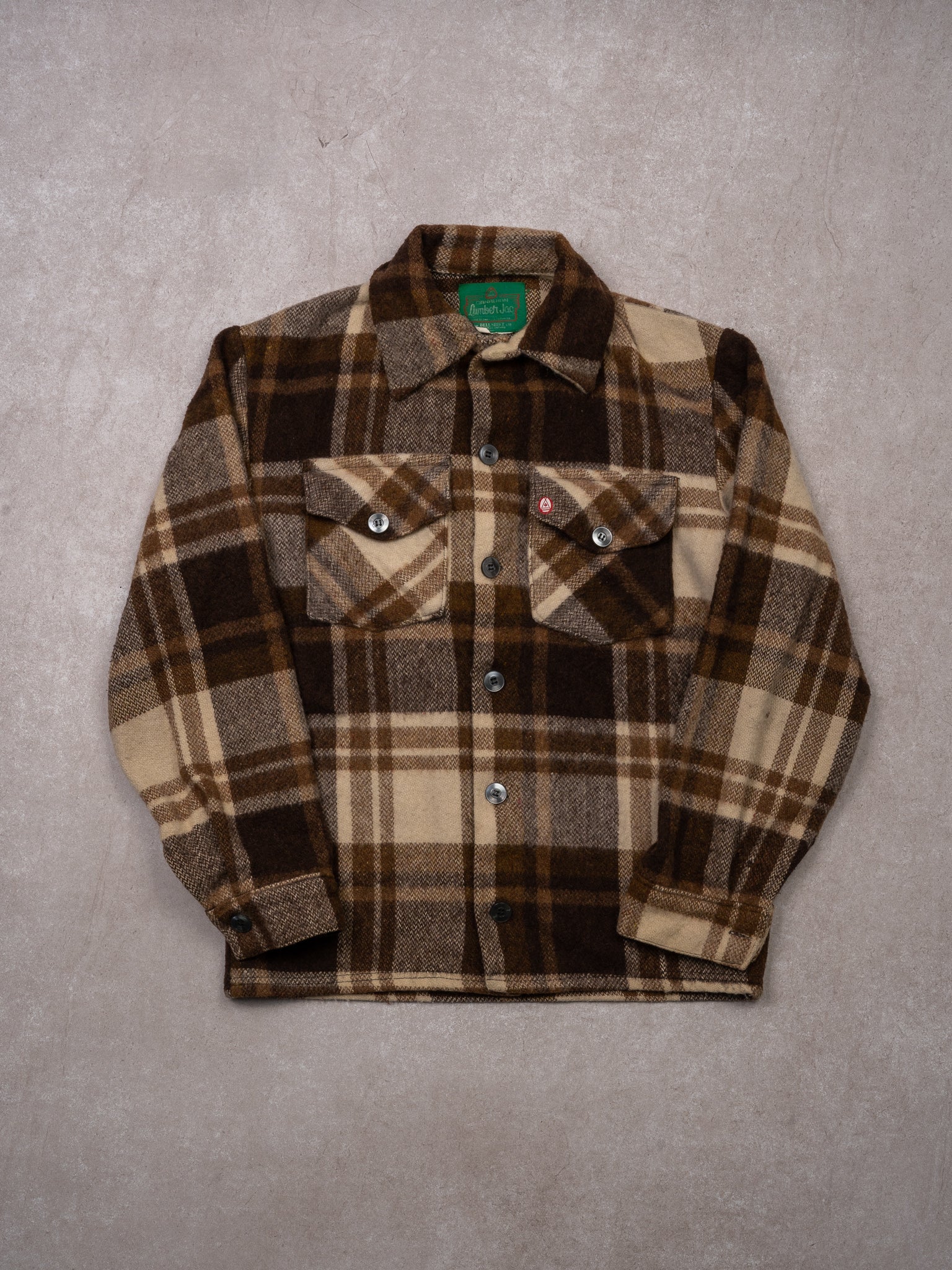 Vintage 70s Brown + Beige Lumber Jac Plaid Jacket (XS/S)