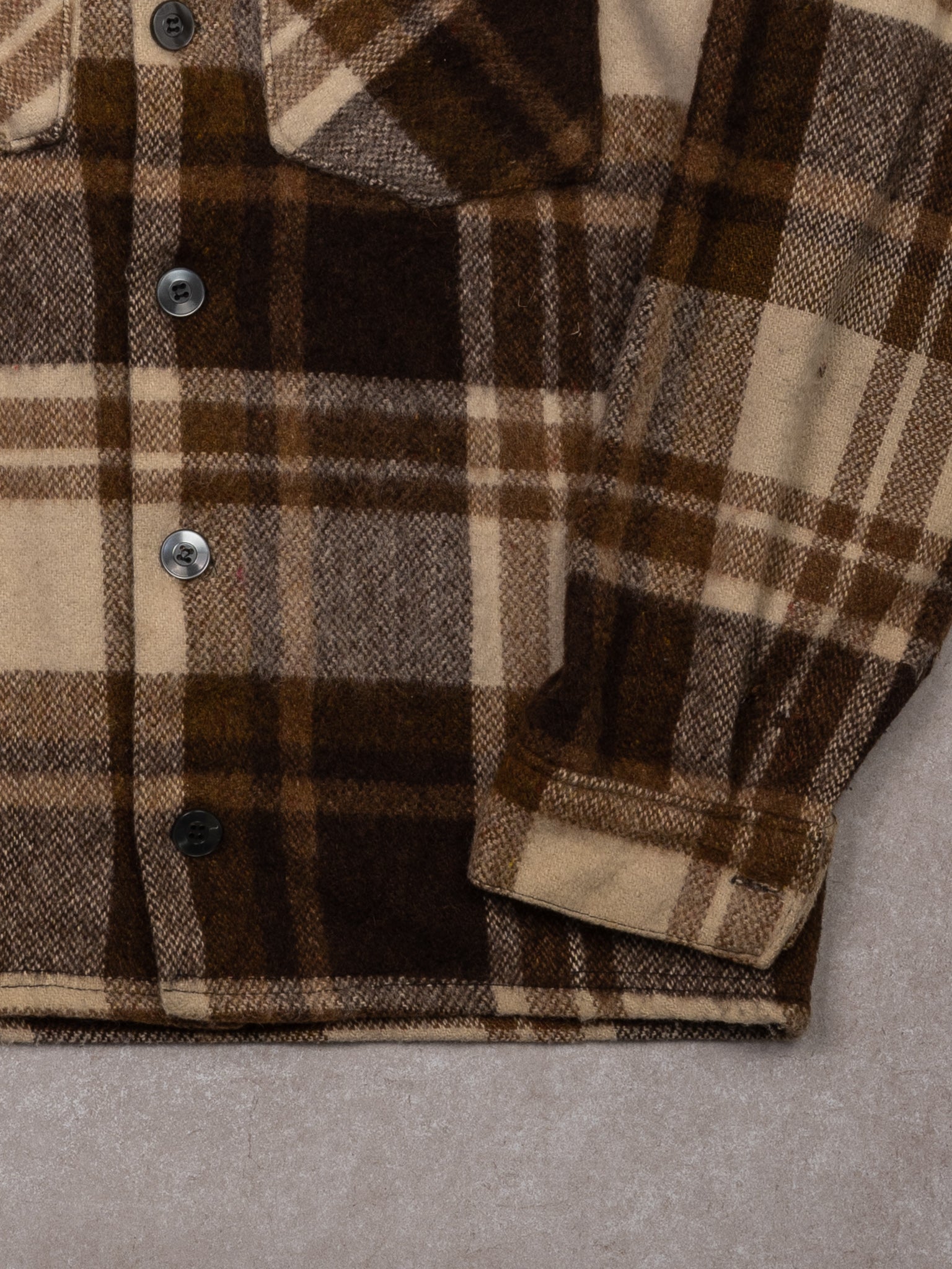 Vintage 70s Brown + Beige Lumber Jac Plaid Jacket (XS/S)