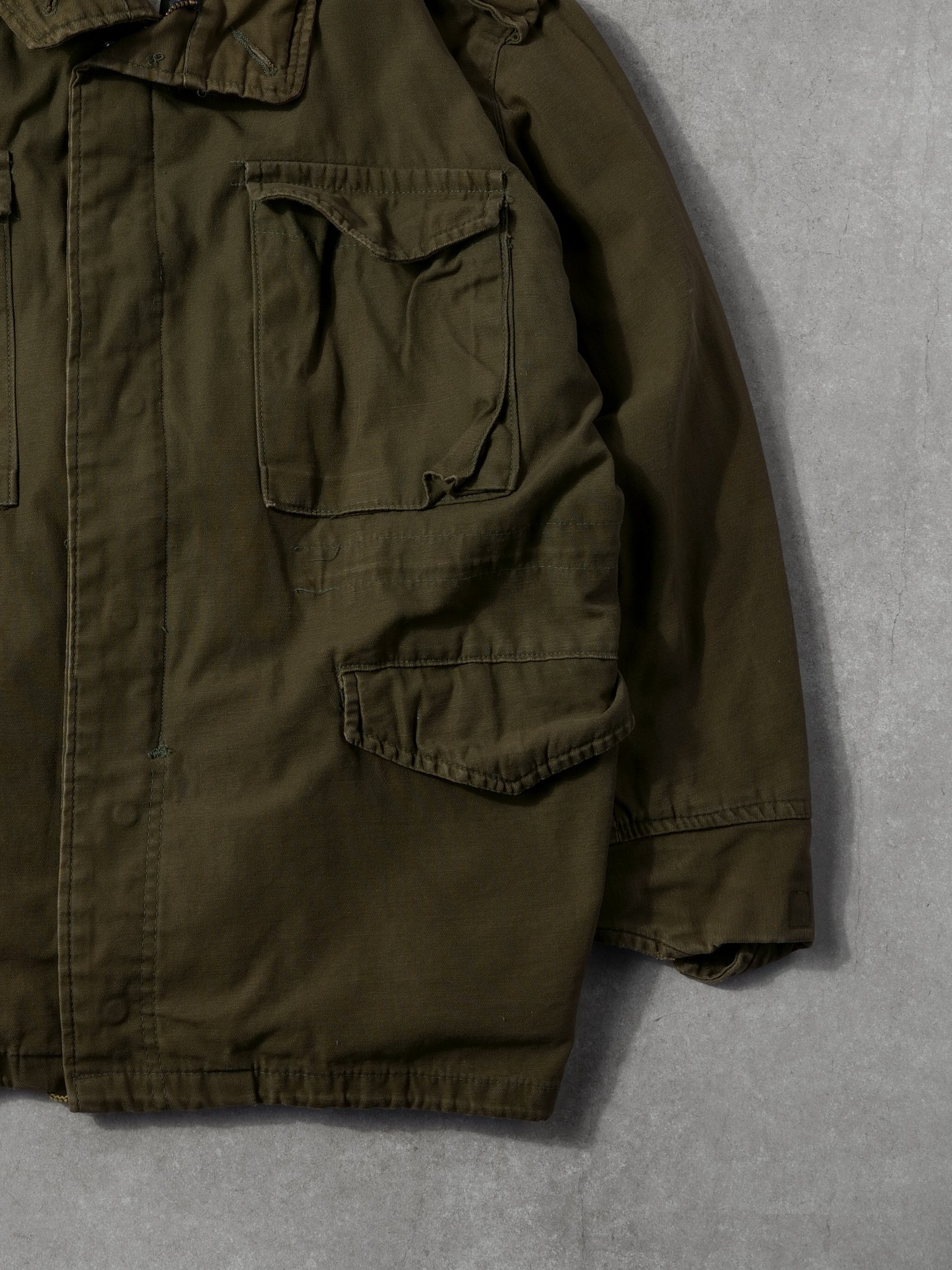 Vintage 80s Dark Moss Green Army Field Collared Jacket (XL)